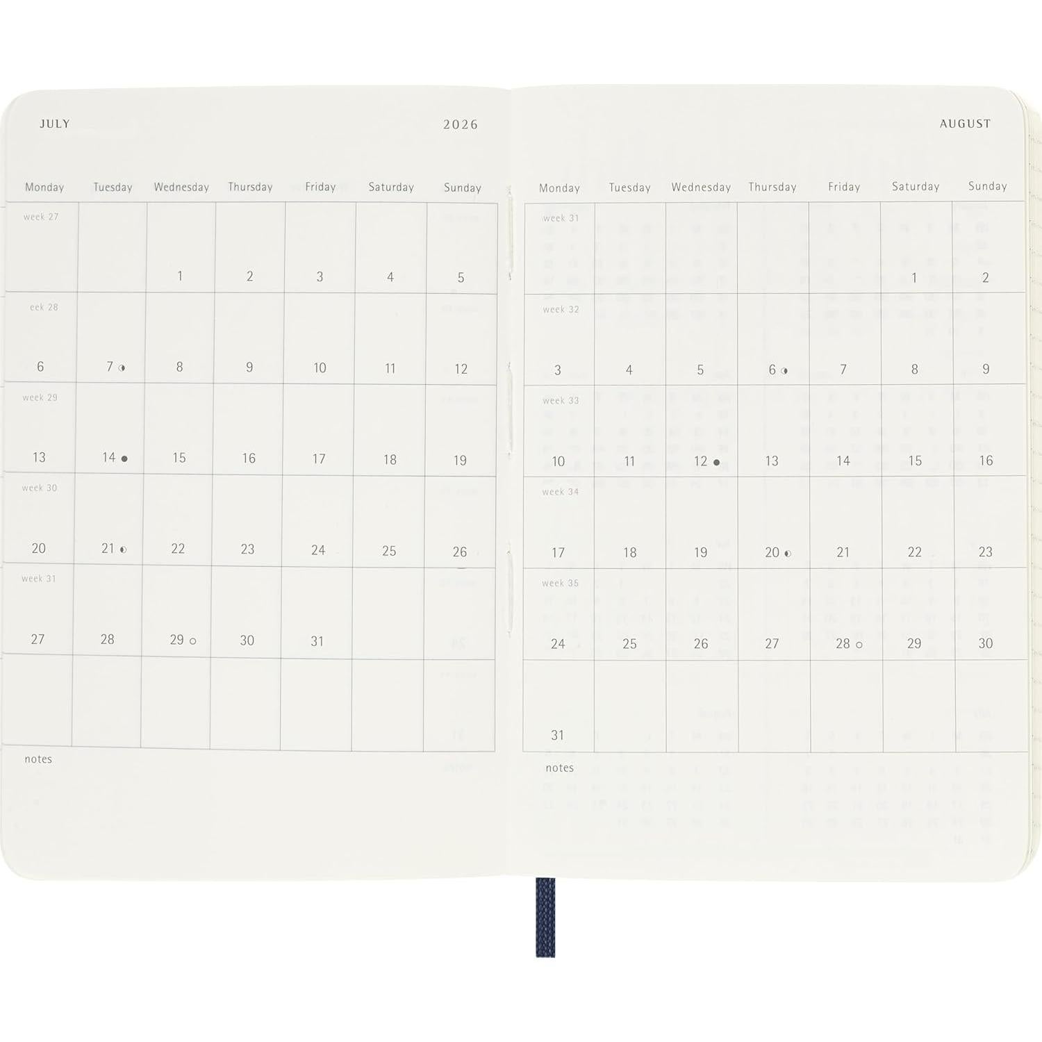 Planificador Semanal Moleskine 2026 Tapa Blanda Azul 144 Páginas