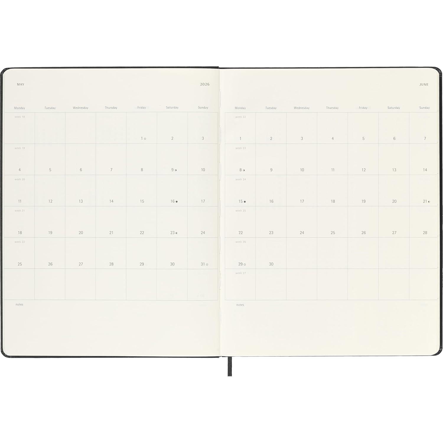 Planificador Semanal Moleskine XL 2026 Tapa Dura Negro 144 Páginas