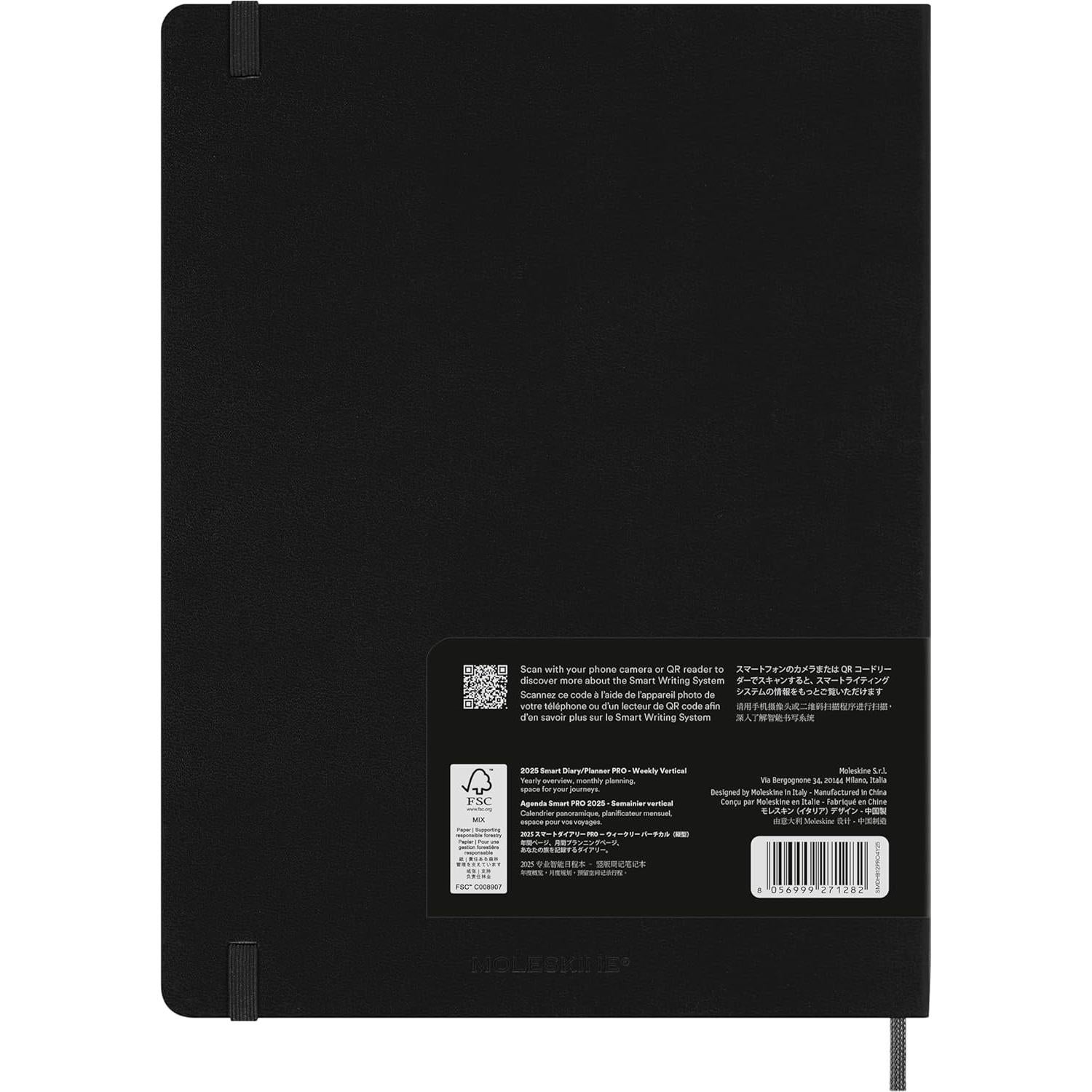 Planificador Semanal PRO Moleskine 2025 XL Negro Tapa Dura