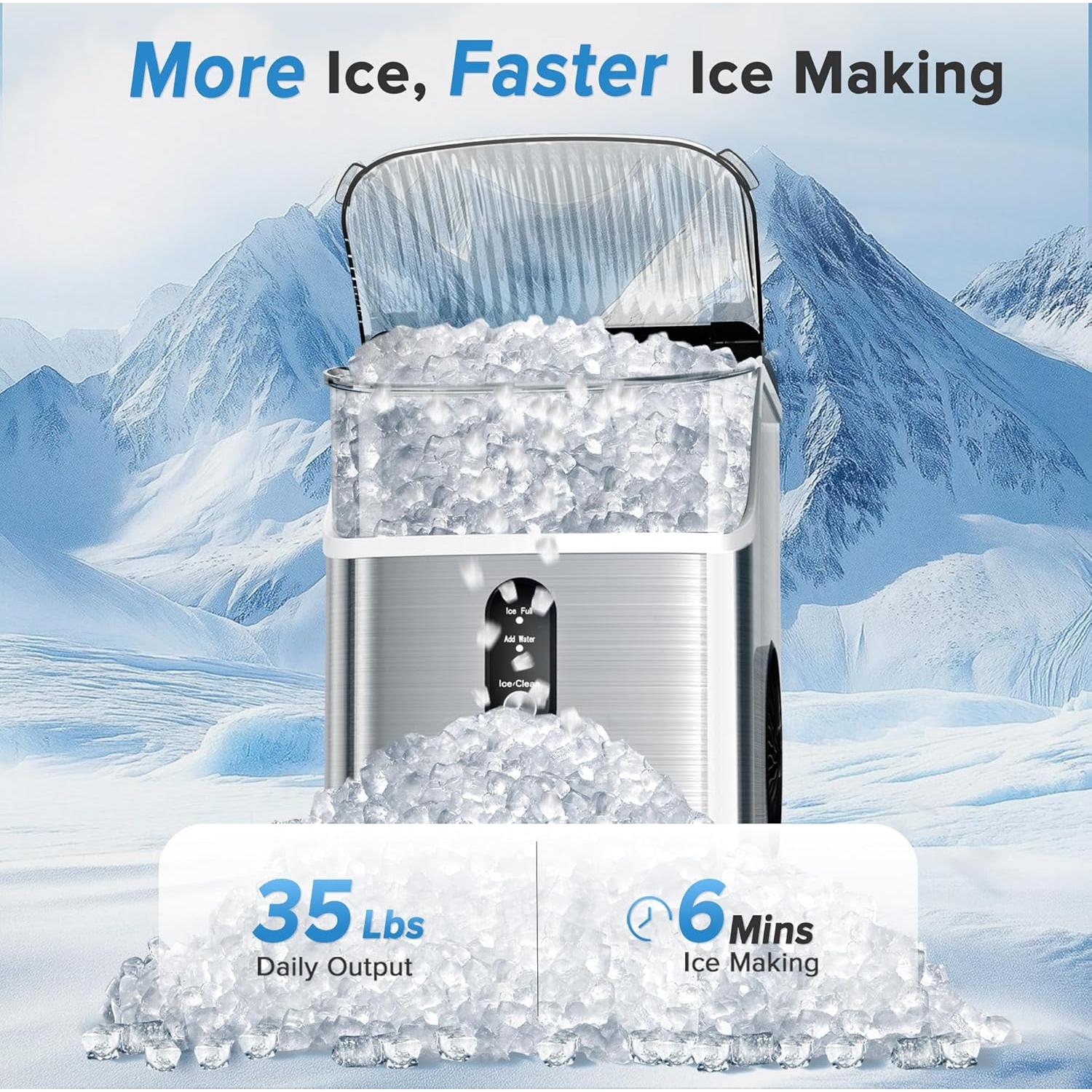 Fabricador de Hielo de Nugget Electactic - 15.42 kg/día, Plata