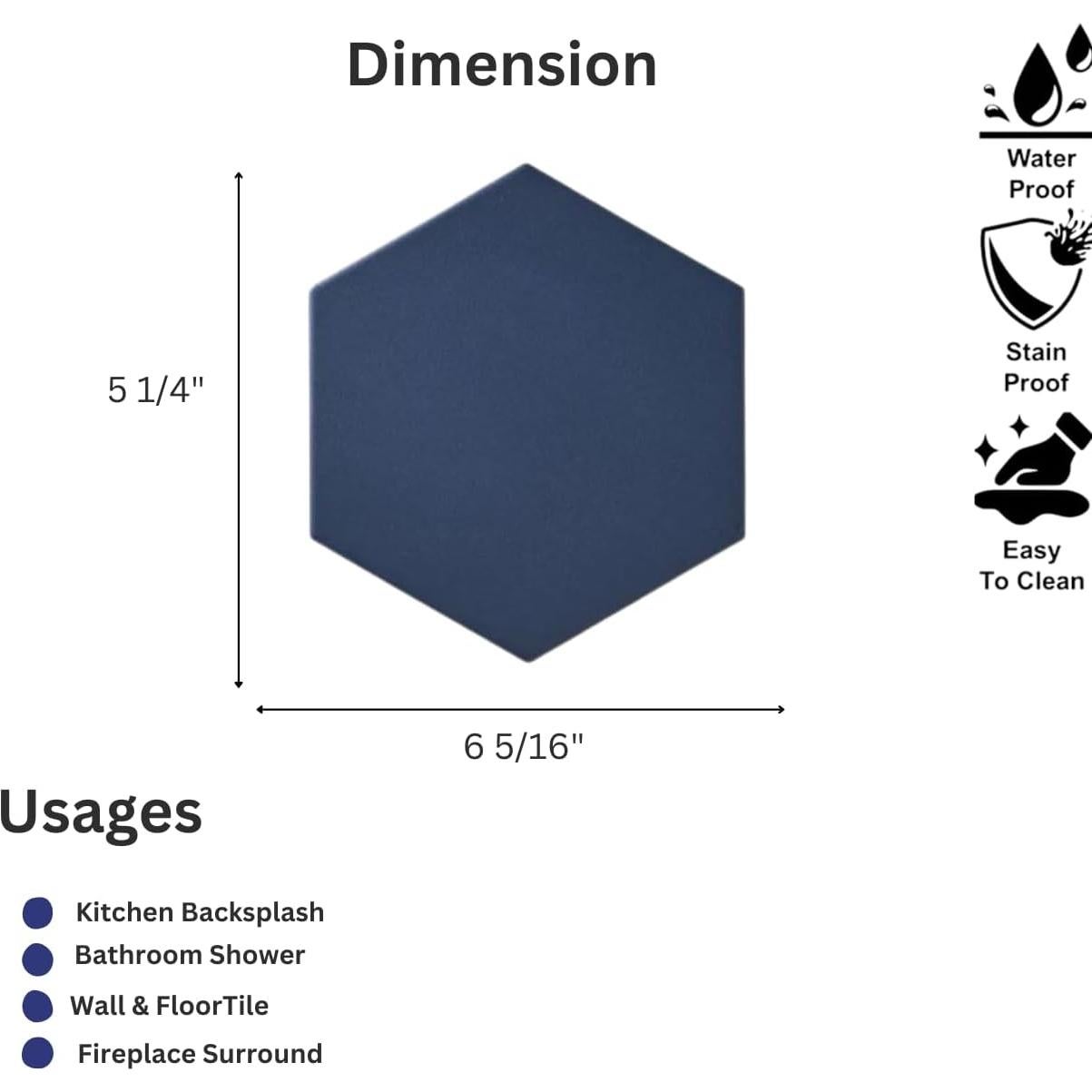 Azulejos Hexagonales Tenedos Porcelana Azul Real 20 Piezas