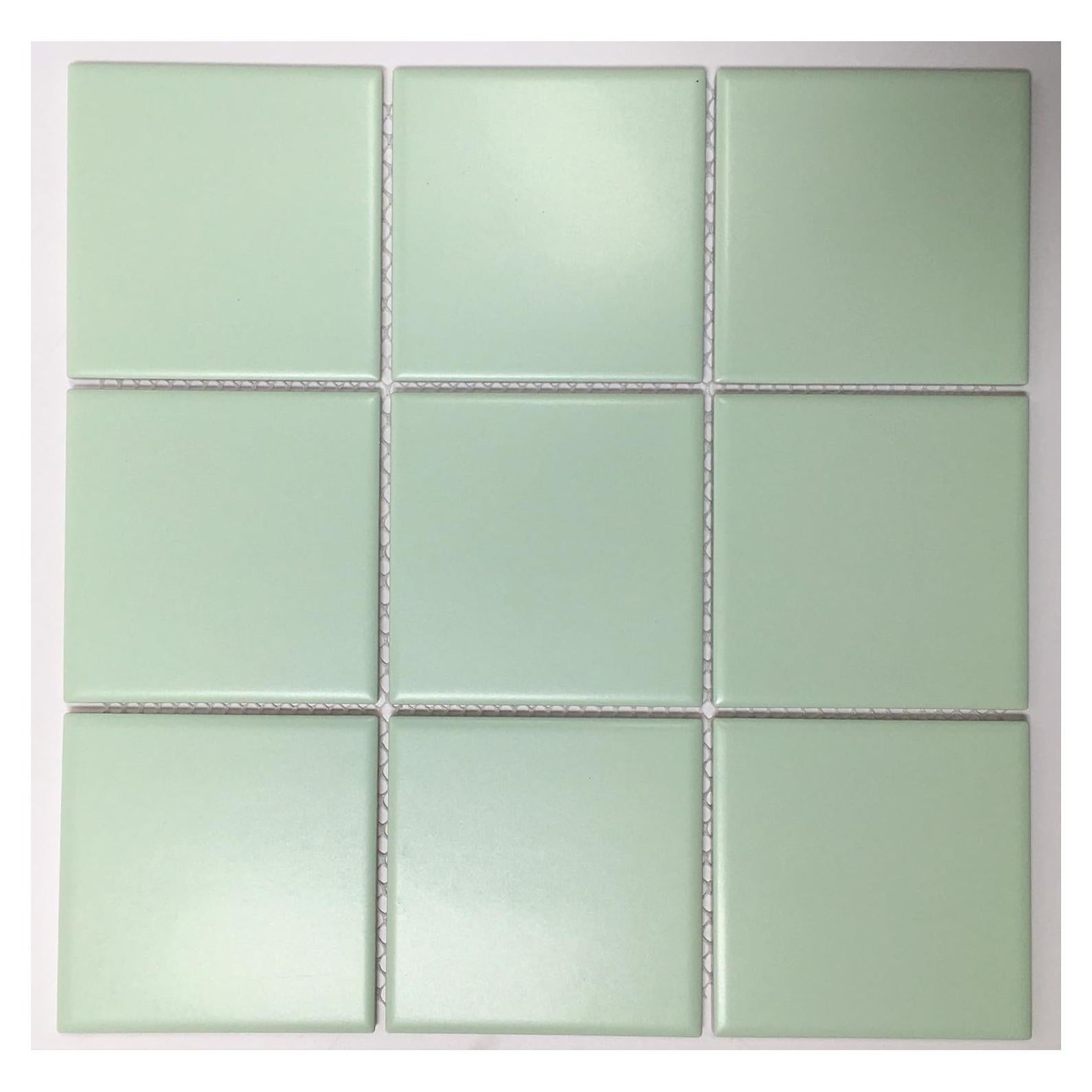 Mosaico de Porcelana Tenedos 9.5x9.5 cm Verde Vintage Mate