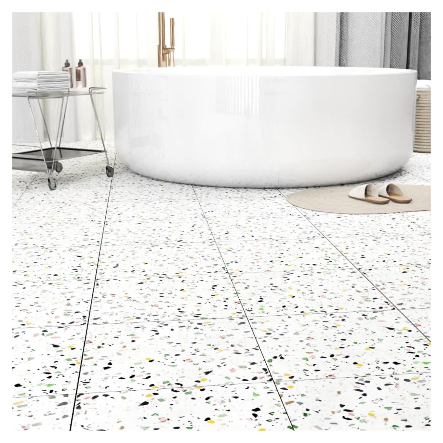 Paquete de 40 baldosas de vinilo autoadhesivas ZRJT 30.48 cm mármol blanco