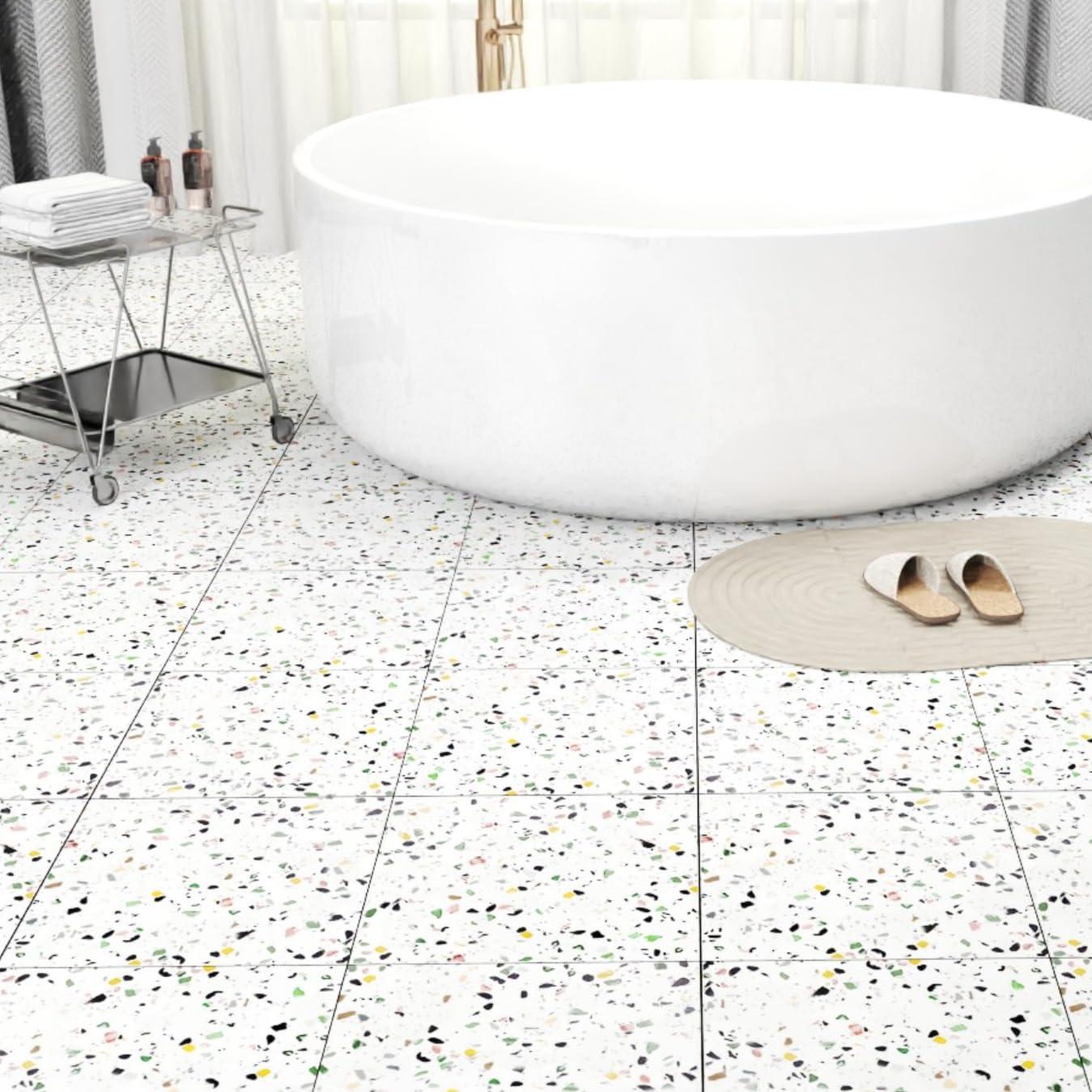 Paquete de 40 baldosas de vinilo autoadhesivas ZRJT 30.48 cm mármol blanco