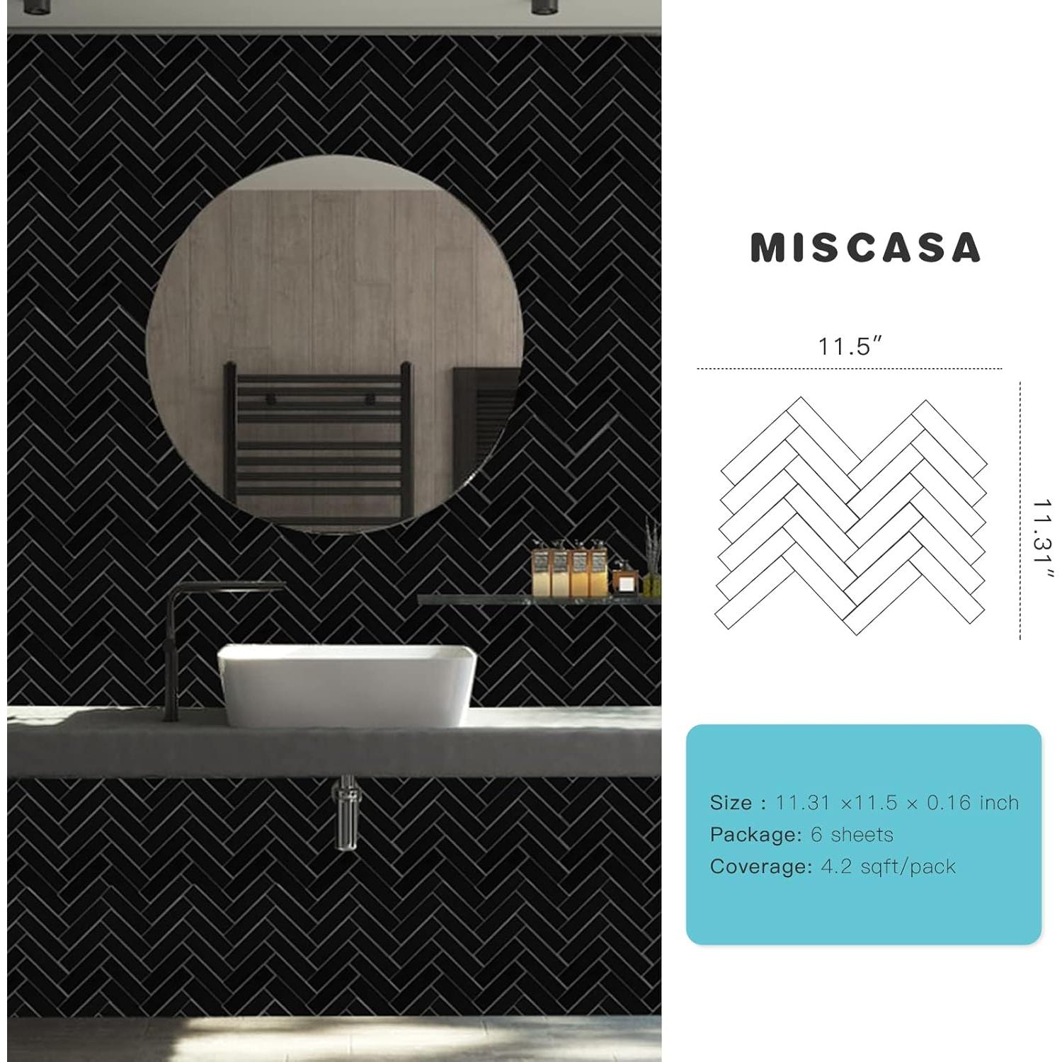 Azulejo autoadhesivo Chevron Negro Miscasa - 6 Piezas 0.39 m²