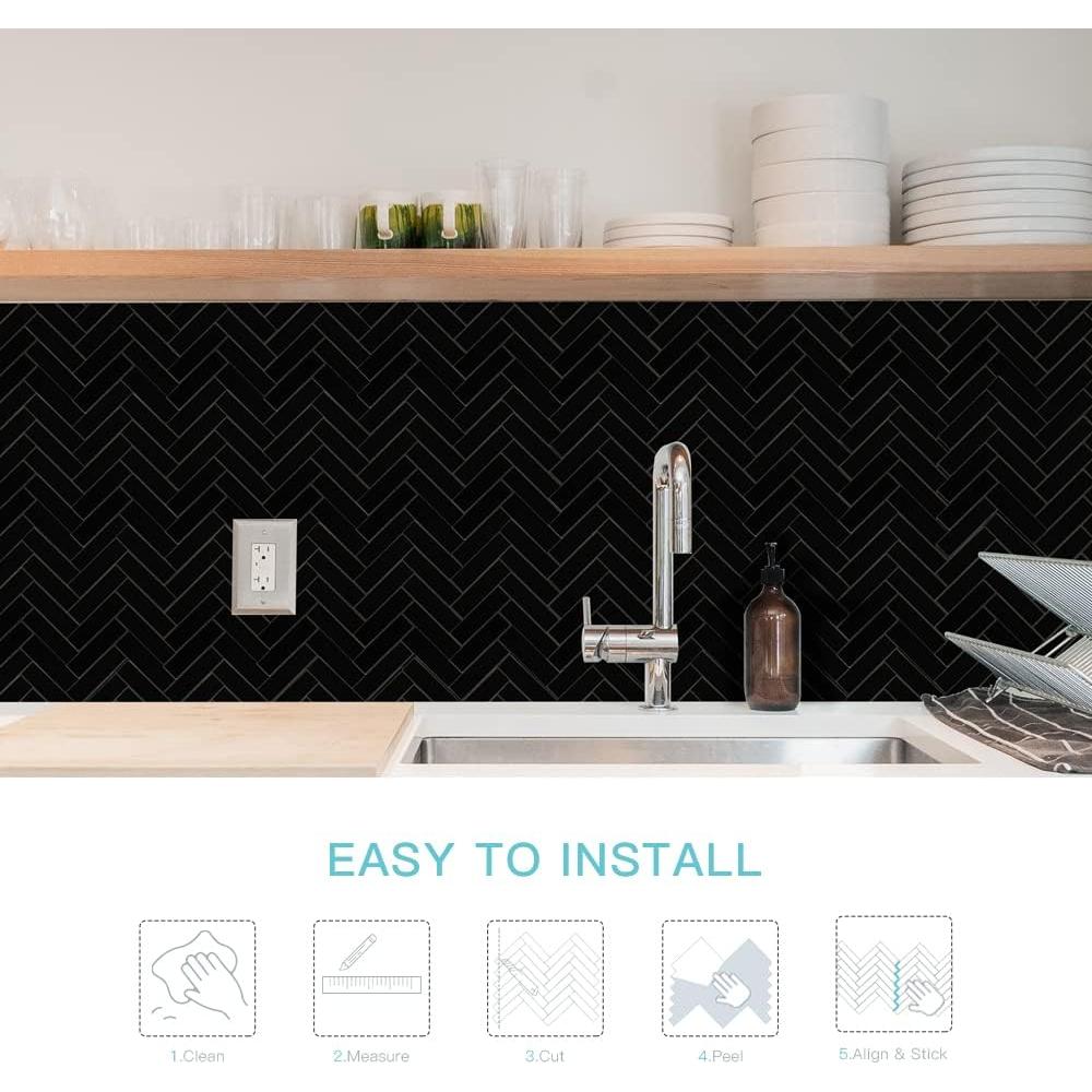 Azulejo autoadhesivo Chevron Negro Miscasa - 6 Piezas 0.39 m²