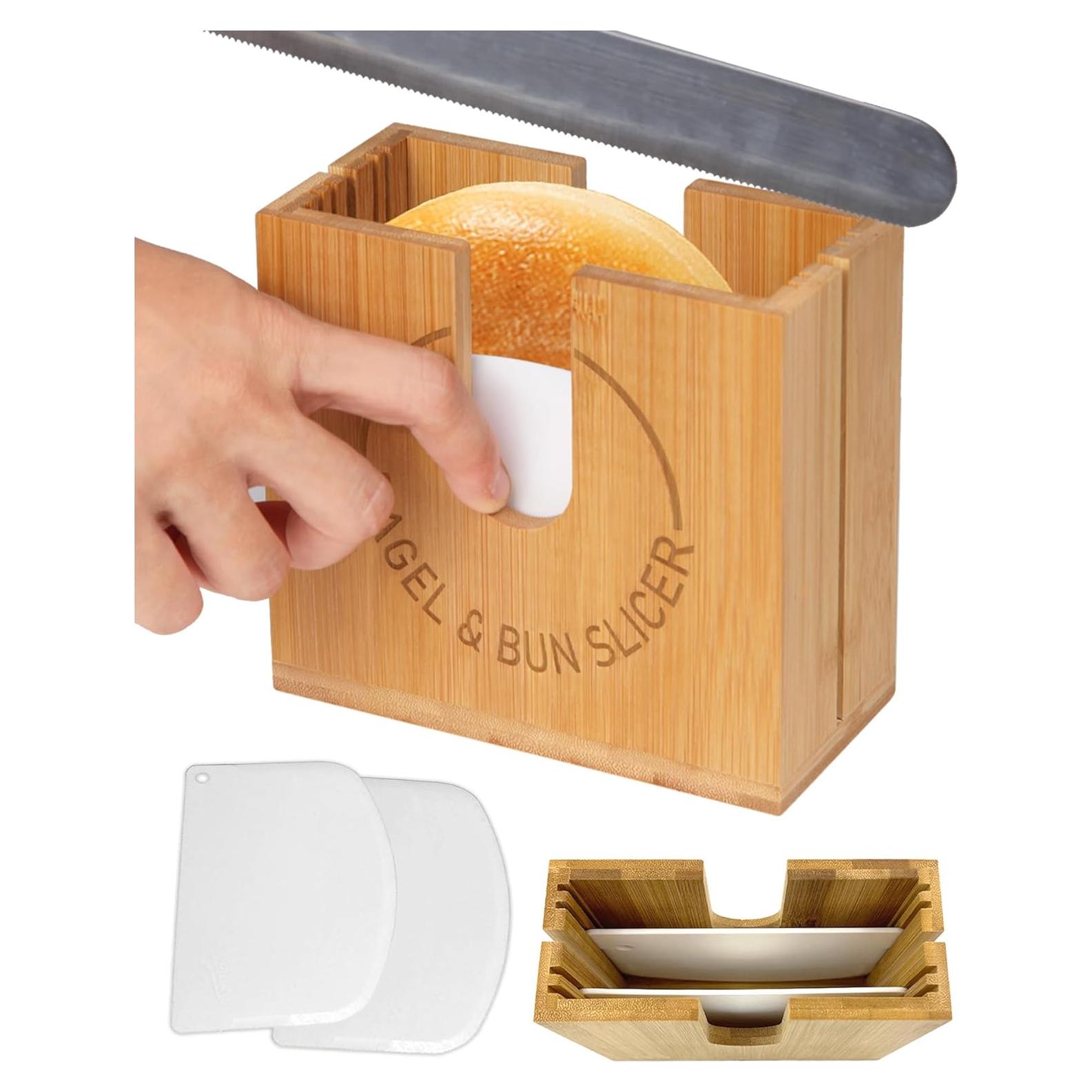 Cortador de Bagels Ajustable Cenleoha de Bambú Natural