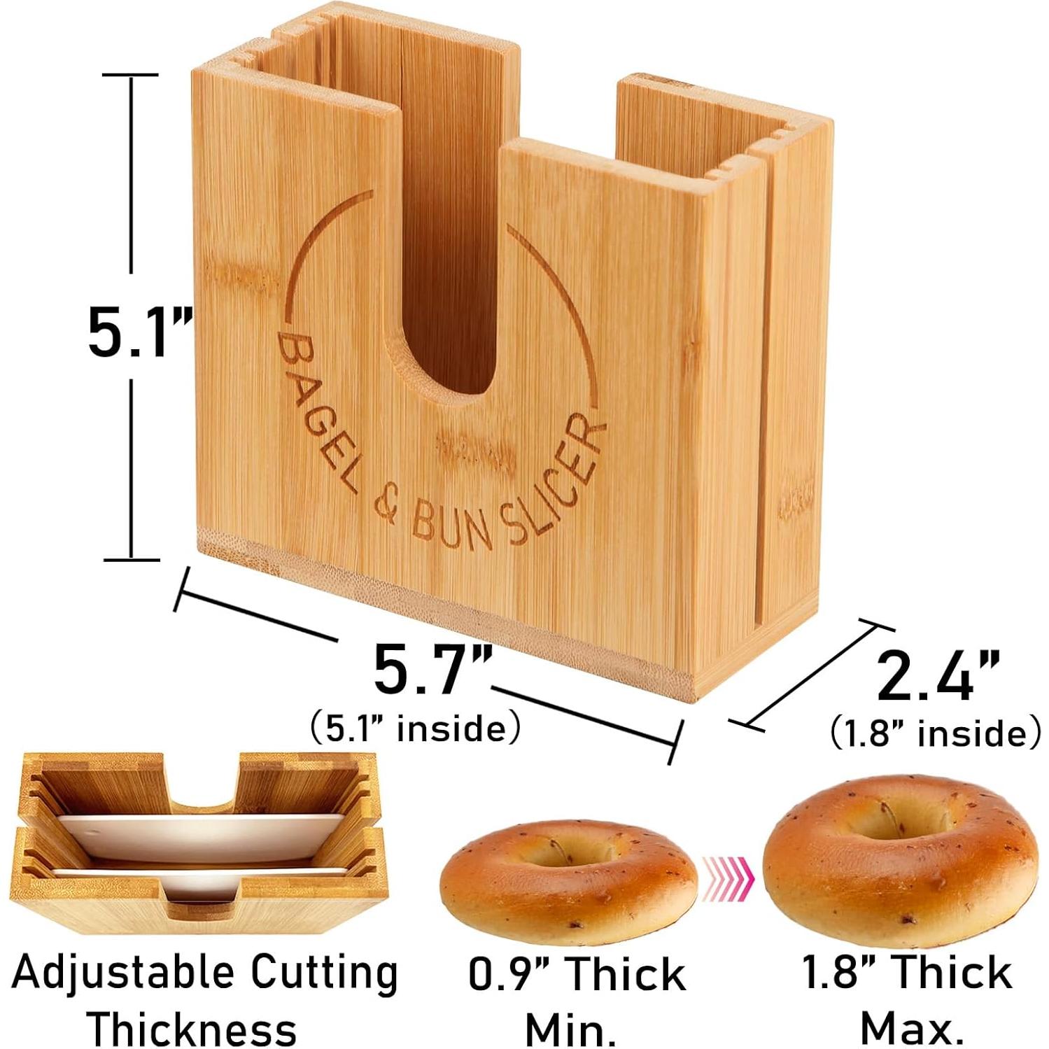 Cortador de Bagels Ajustable Cenleoha de Bambú Natural