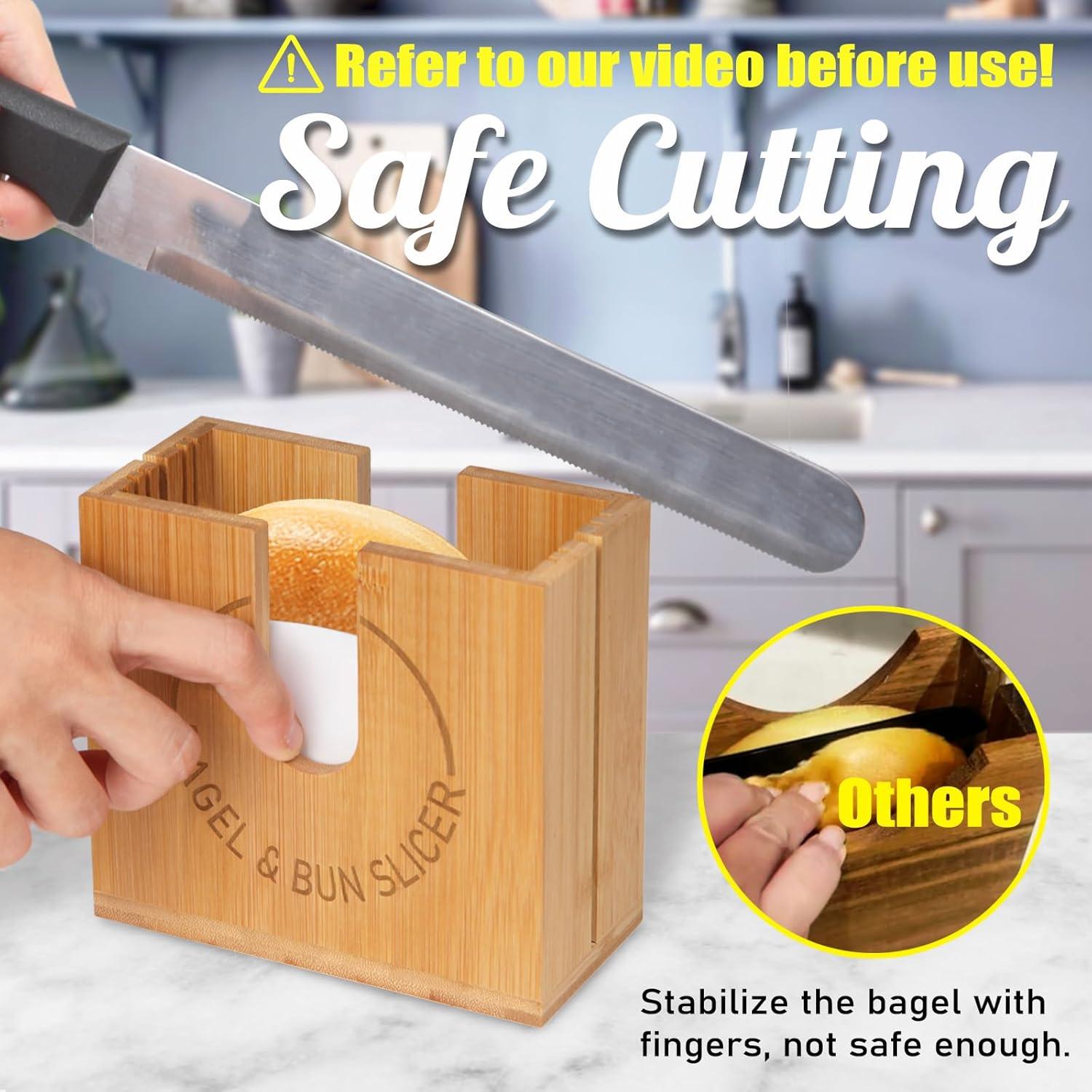 Cortador de Bagels Ajustable Cenleoha de Bambú Natural