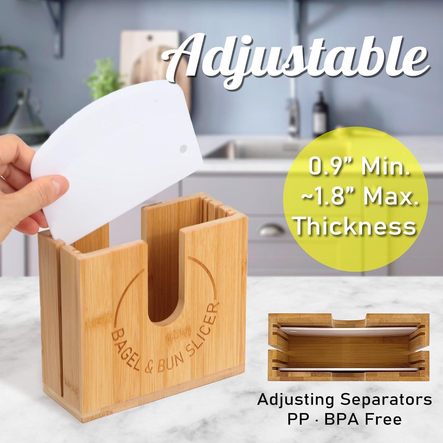 Cortador de Bagels Ajustable Cenleoha de Bambú Natural