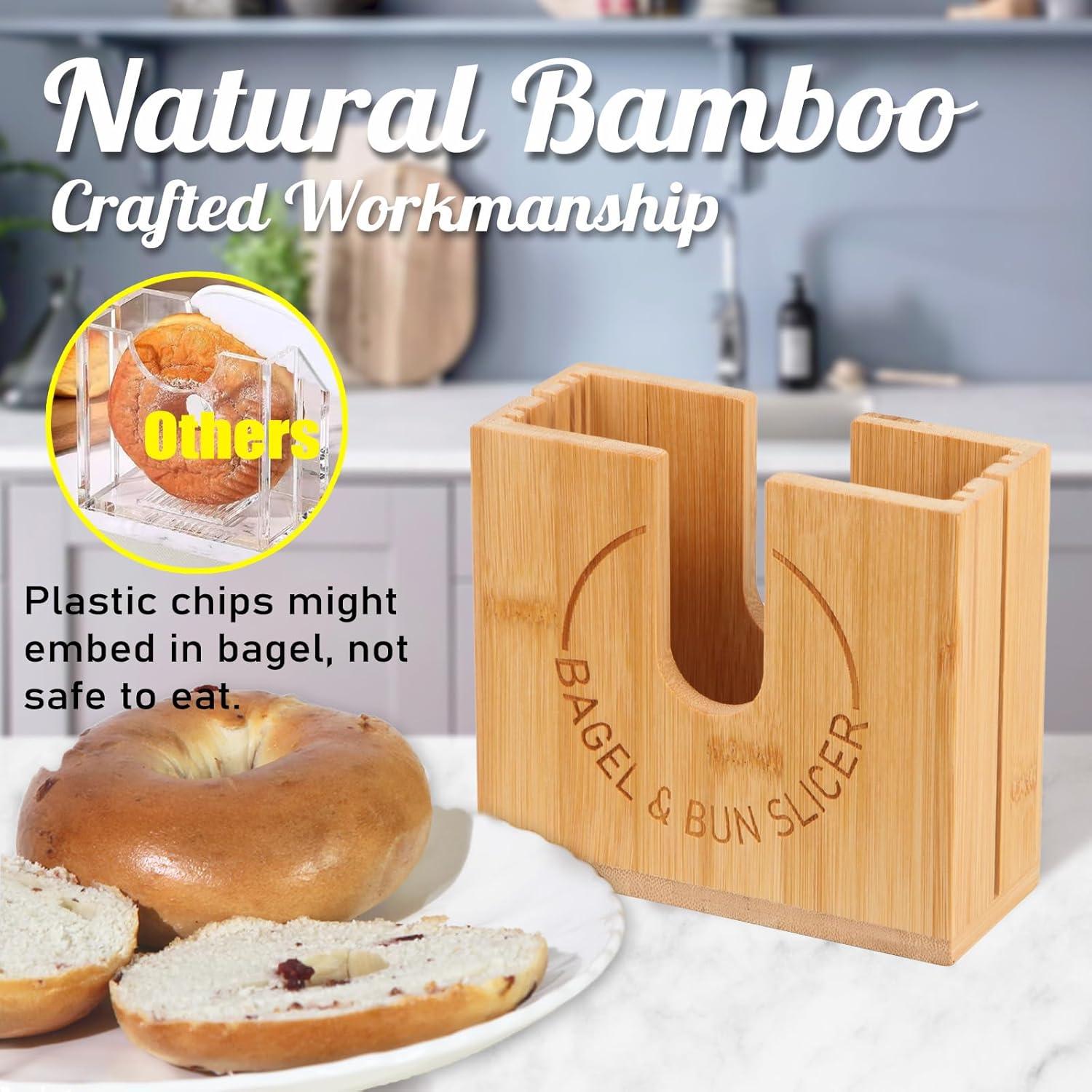 Cortador de Bagels Ajustable Cenleoha de Bambú Natural