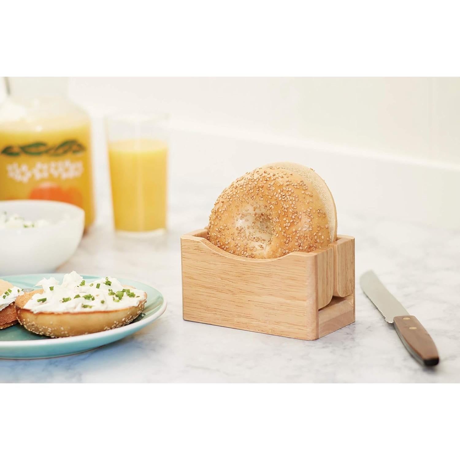 Cortador Sostenedor de Bagel Fox Run de Madera 7.6x13.3 cm