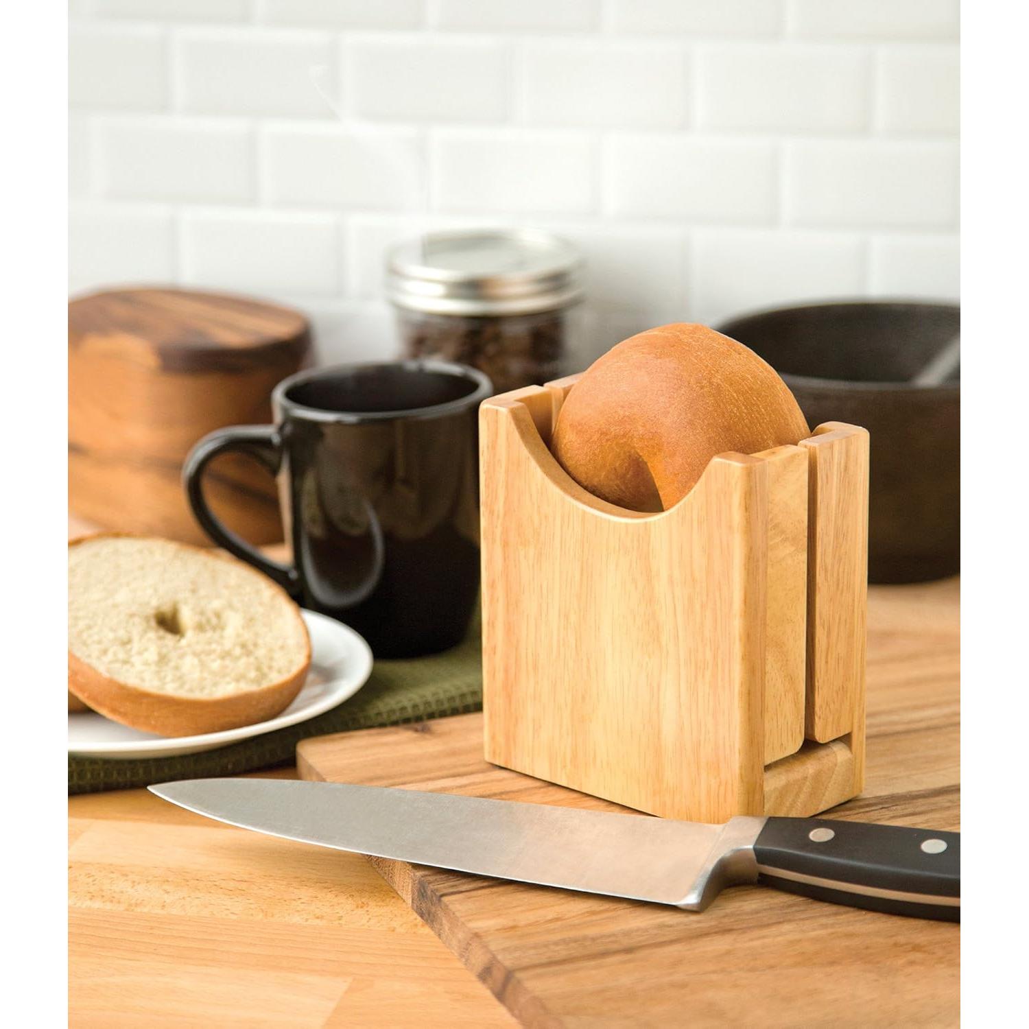 Cortador Sostenedor de Bagel Fox Run de Madera 7.6x13.3 cm