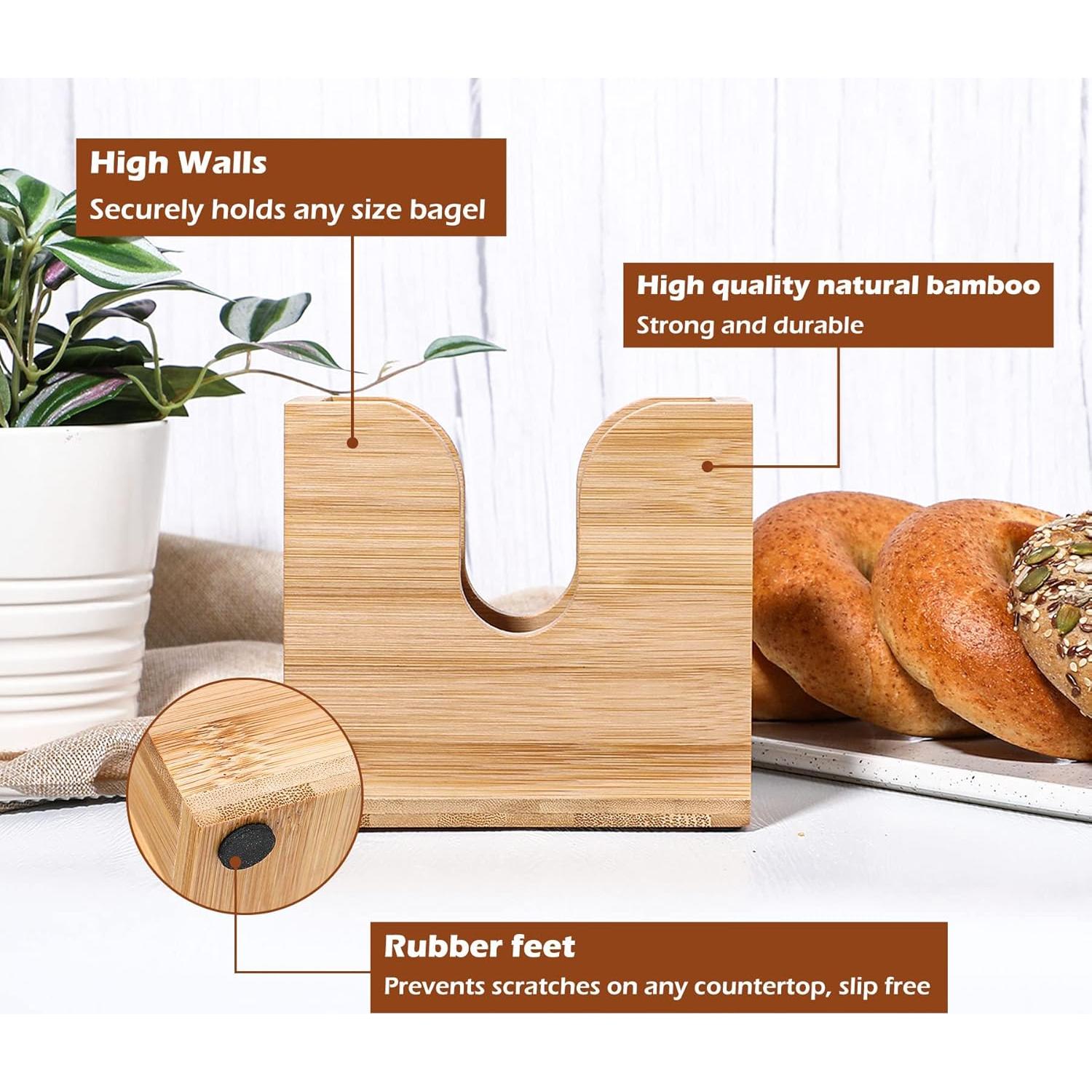 Soporte Cortador de Bagels Kamehame de Bambú 13.97x6.6x12.7cm