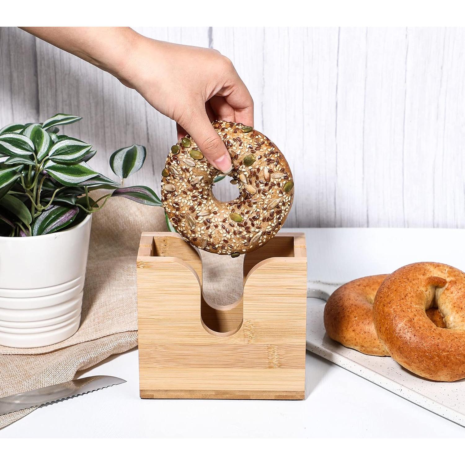 Soporte Cortador de Bagels Kamehame de Bambú 13.97x6.6x12.7cm