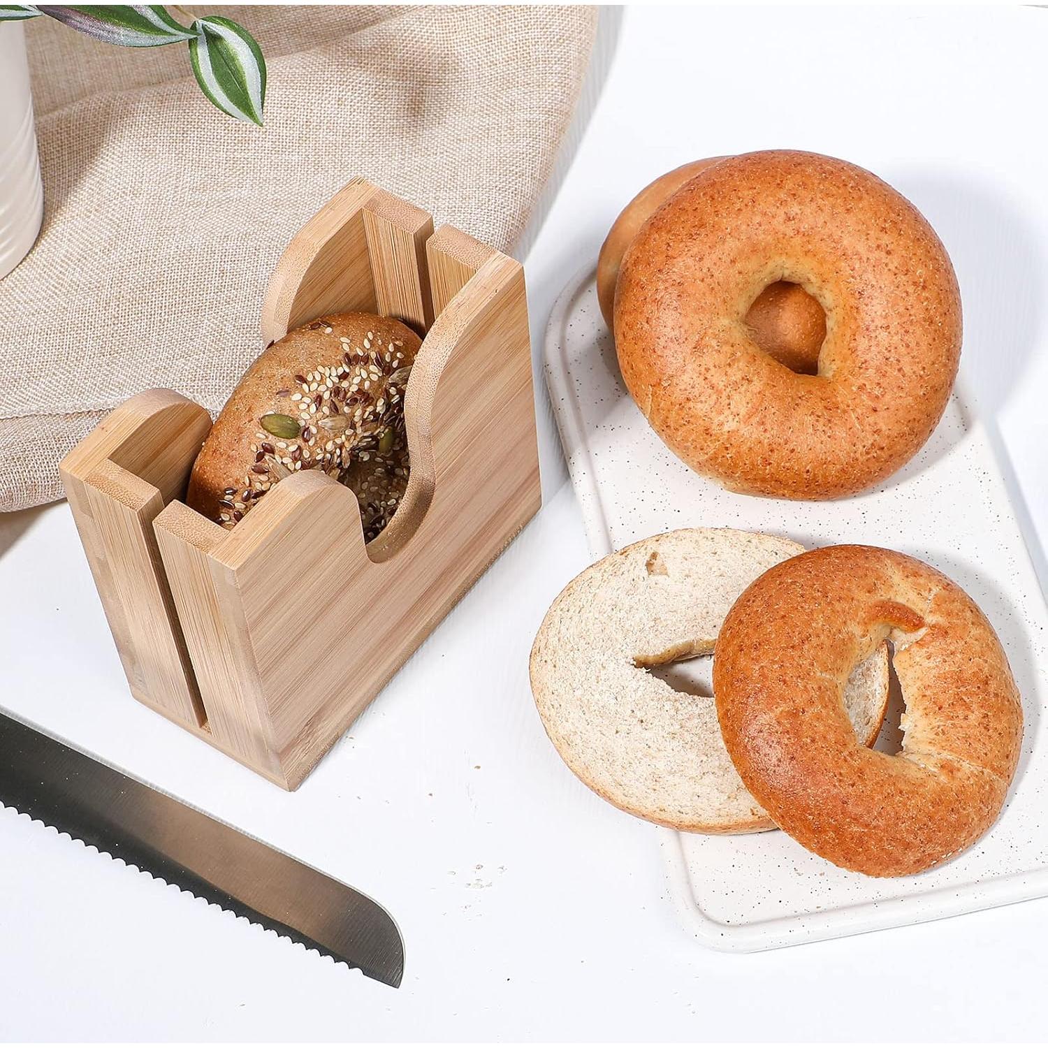 Soporte Cortador de Bagels Kamehame de Bambú 13.97x6.6x12.7cm