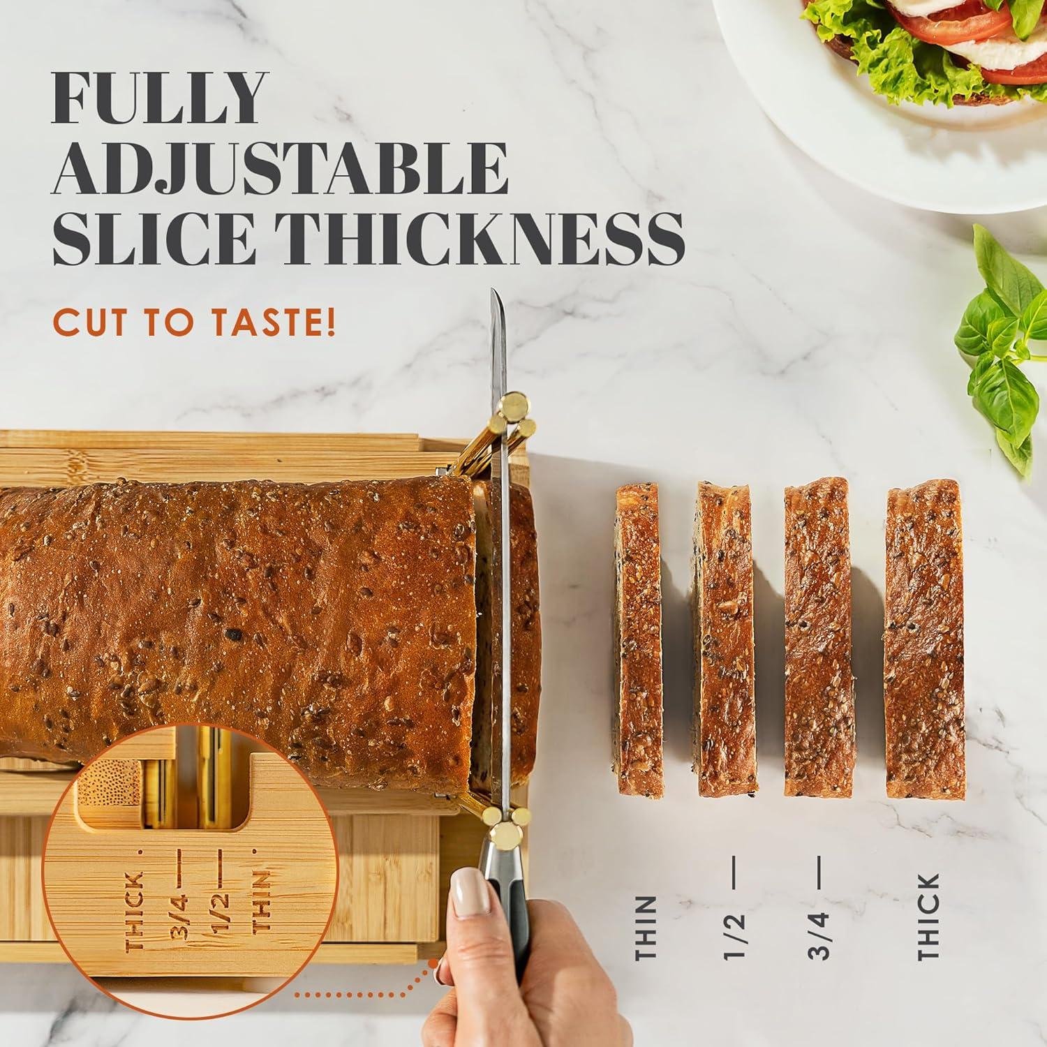 Cortador de Pan de Bambú Apace Living - Ajustable 4 Grosor