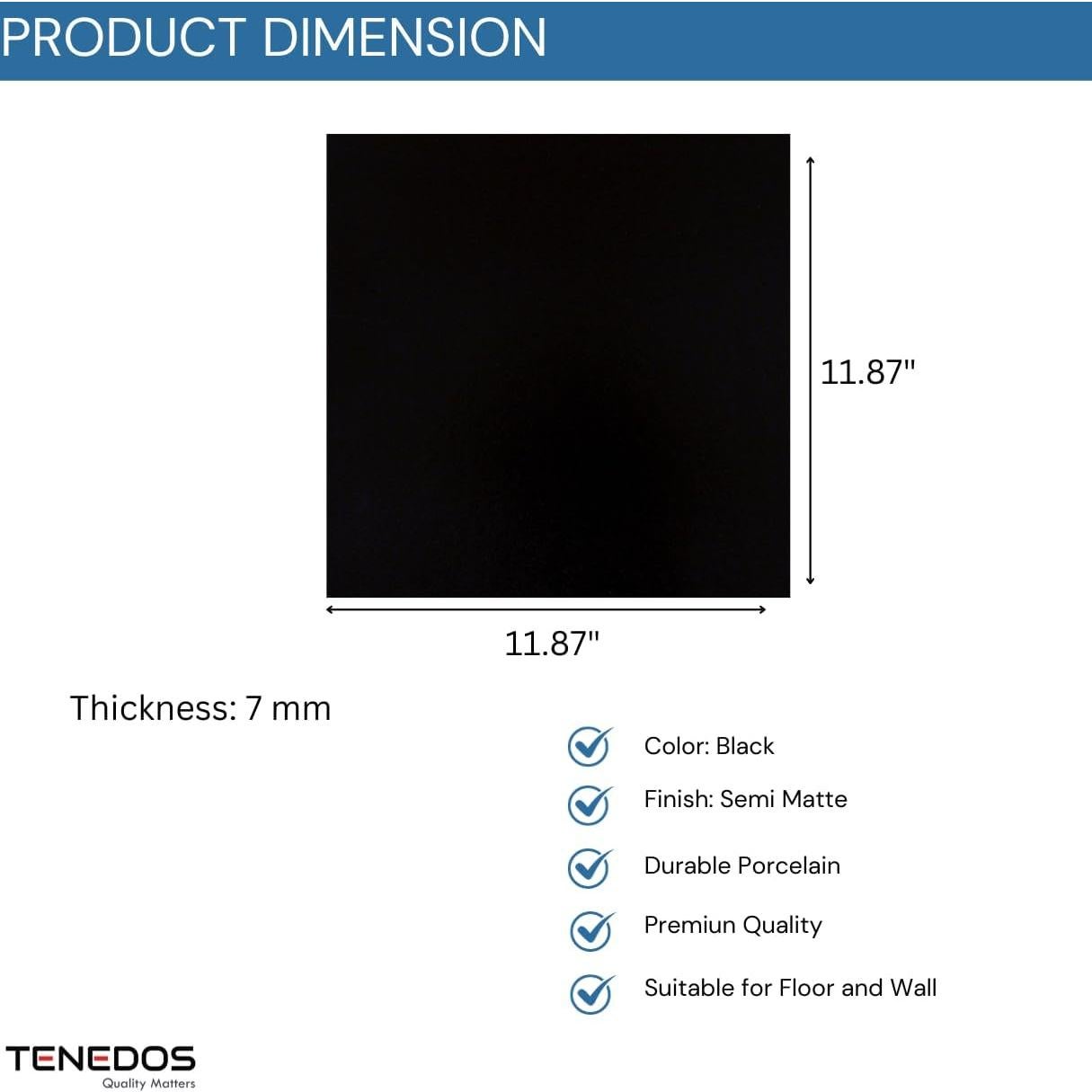 Azulejo de Porcelana Tenedos 30.16x30.16 cm Negro Semi Mate