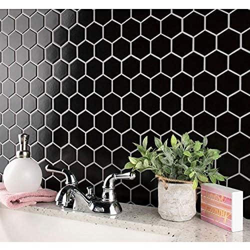 Mosaico de Porcelana Hexagonal Tenedos 31.75x29.21 cm Negro Mate