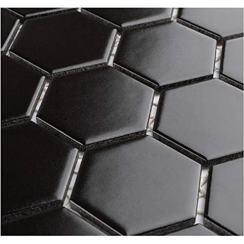 Mosaico de Porcelana Hexagonal Tenedos 31.75x29.21 cm Negro Mate