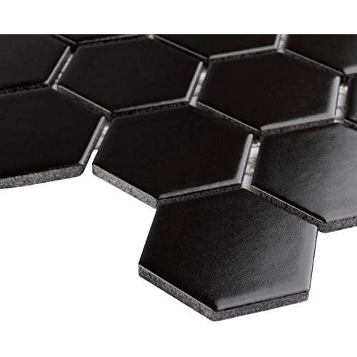 Mosaico de Porcelana Hexagonal Tenedos 31.75x29.21 cm Negro Mate