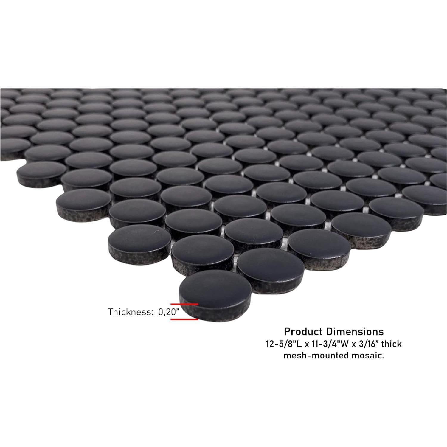 Azulejo de Porcelana Mosaico Redondo Tenedos Negro Mate 12x12