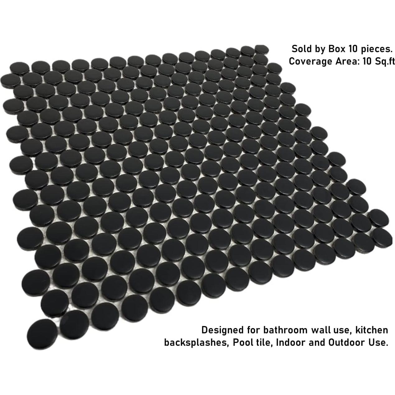 Azulejo de Porcelana Mosaico Redondo Tenedos Negro Mate 12x12