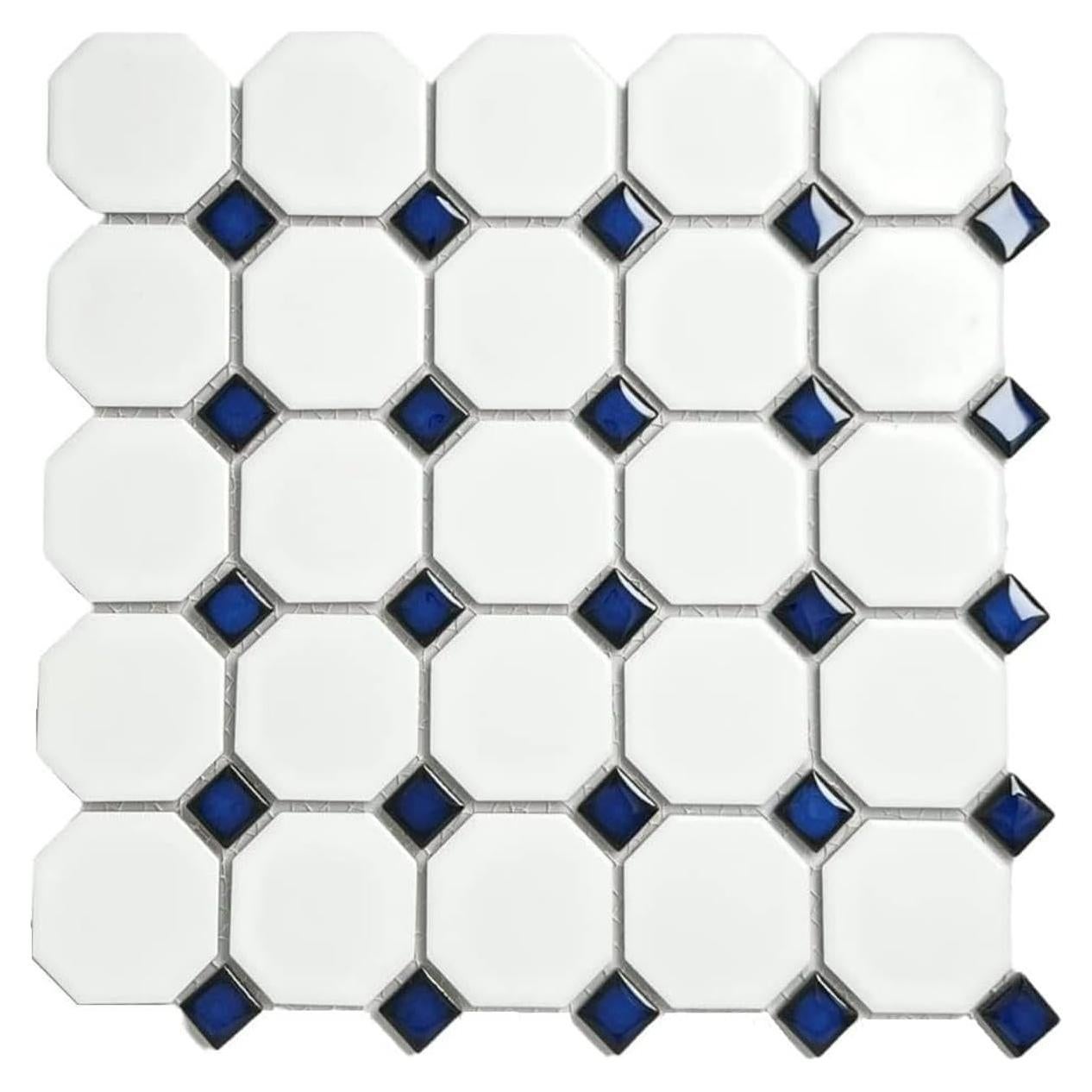 Mosaico Porcelana Tenedos Octagonal Mate Blanco 0.46 m²