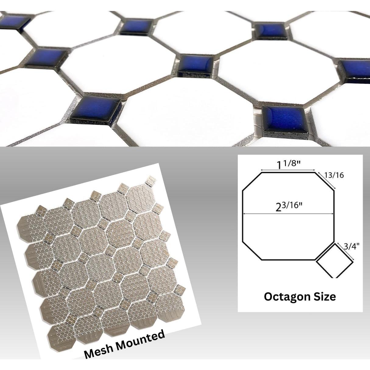 Mosaico Porcelana Tenedos Octagonal Mate Blanco 0.46 m²