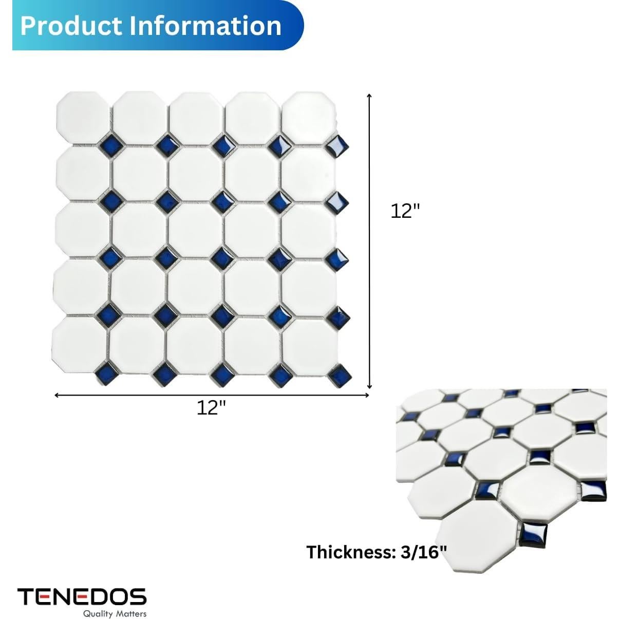 Mosaico Porcelana Mate Octagonal Tenedos 20 Hojas 1.86 m²