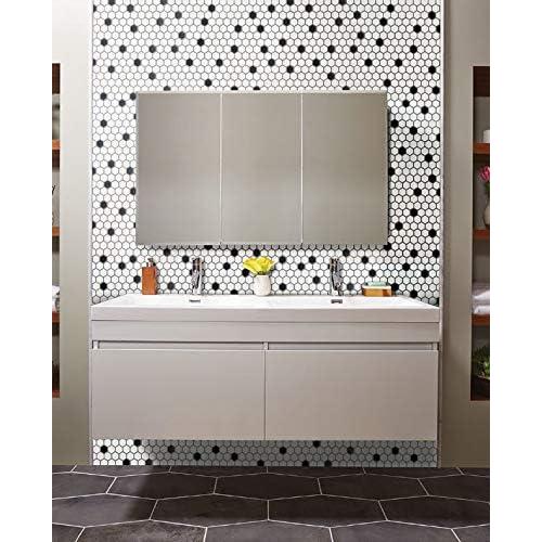 Azulejo Porcelana Hexagonal Tenedos Blanco y Negro Mate 2.22 cm