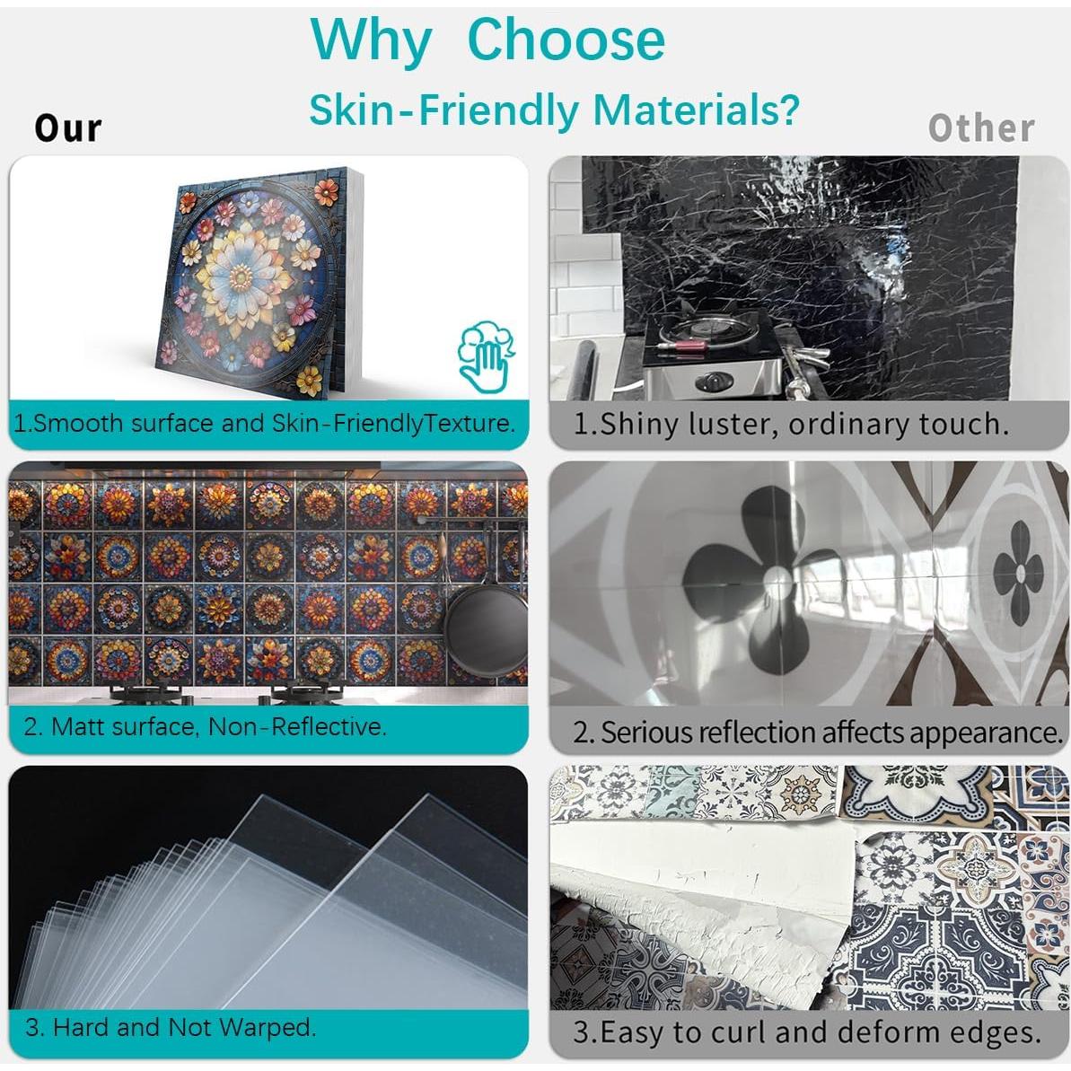 Calcomanías de Azulejos 15x15cm ViibXfans - 24 Piezas Floral