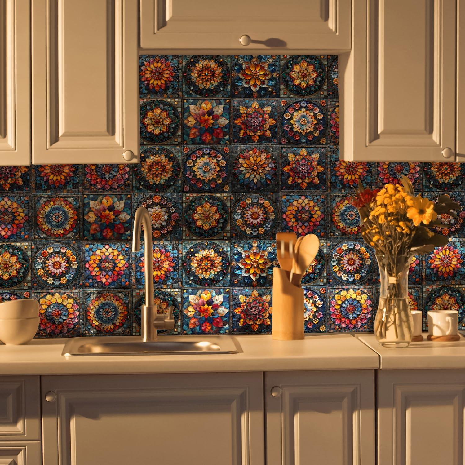 Calcomanías de Azulejos 15x15cm ViibXfans - 24 Piezas Floral