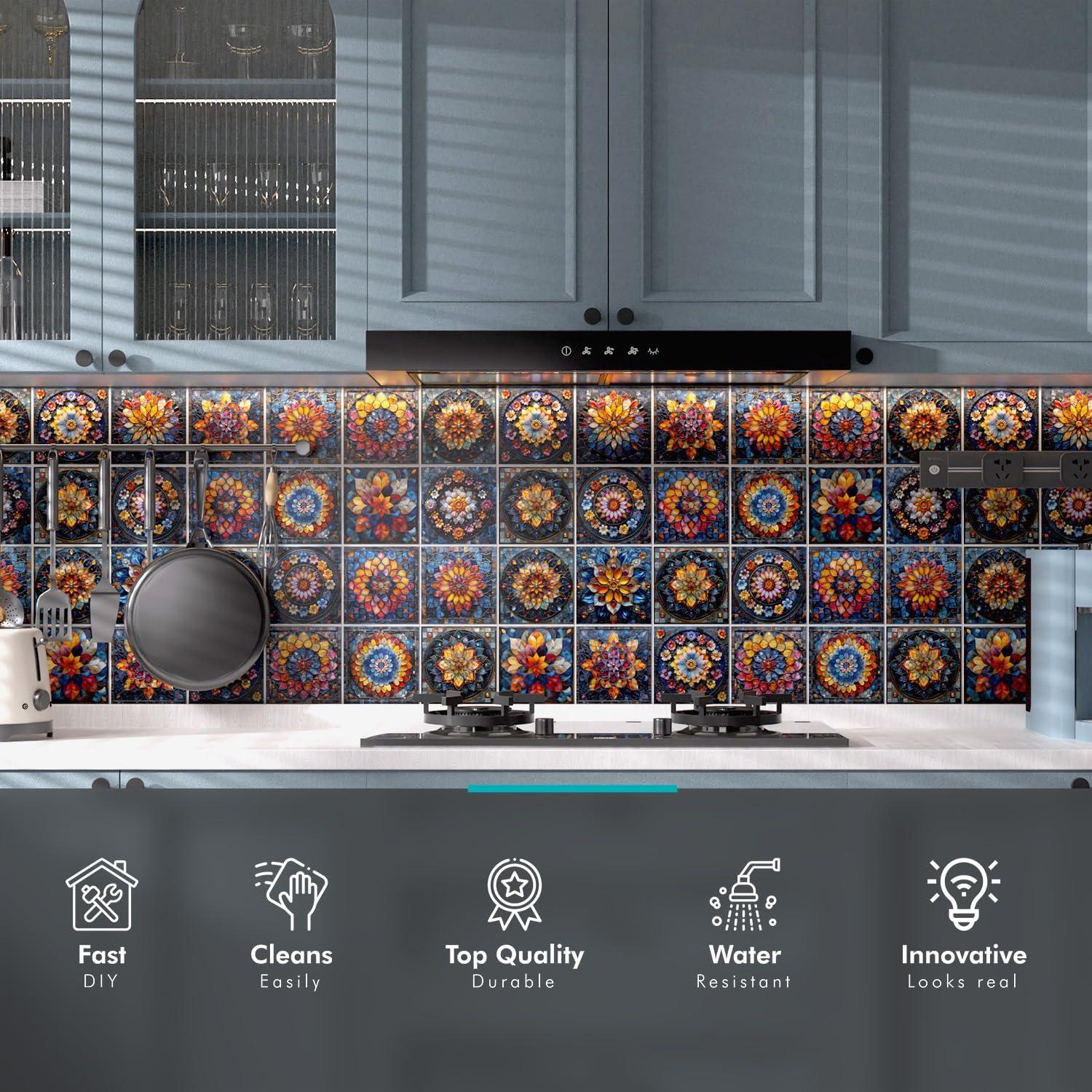 Calcomanías de Azulejos 15x15cm ViibXfans - 24 Piezas Floral