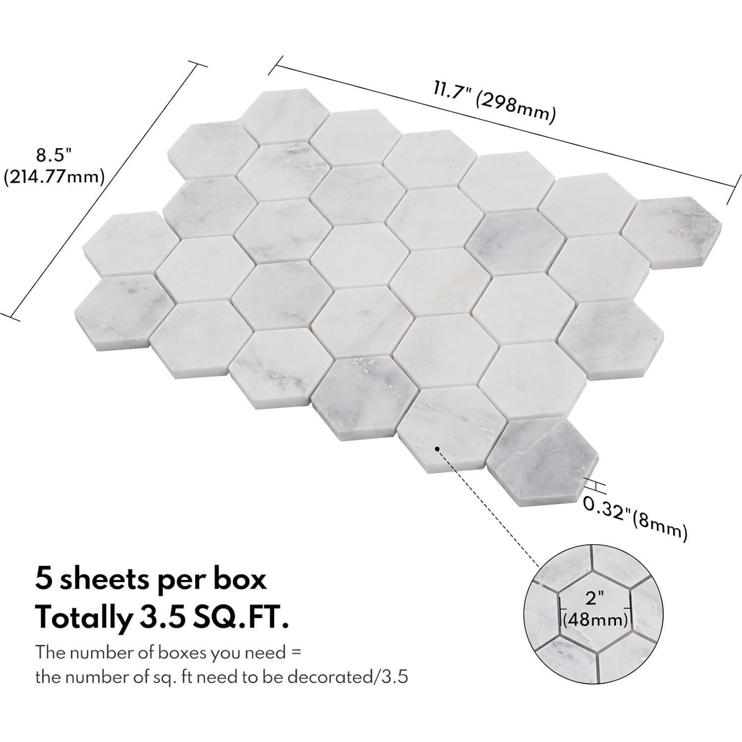 Azulejo Mosaico Hexagonal Lovdeco Bianco Orion 5 Hojas 0.32 m²