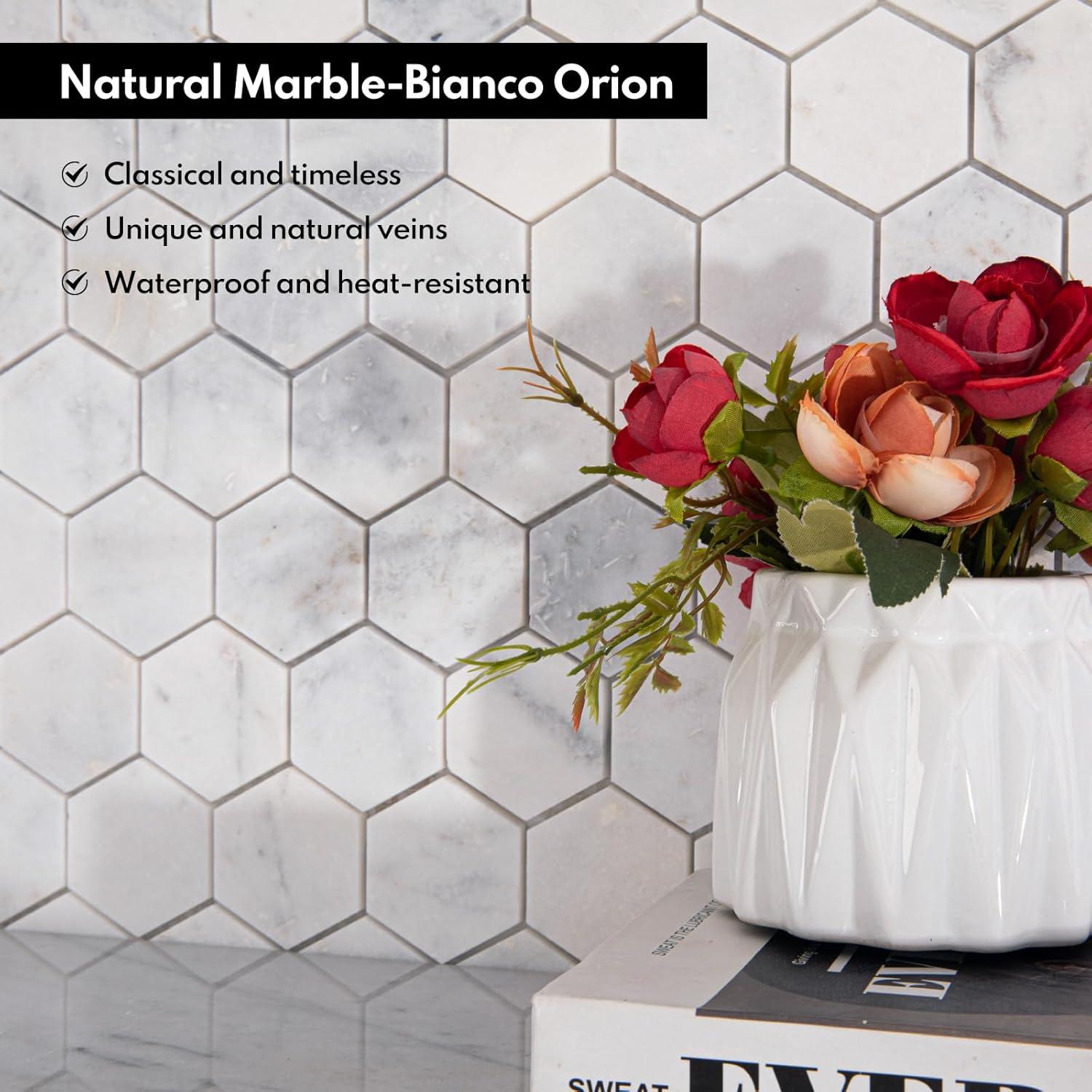 Azulejo Mosaico Hexagonal Lovdeco Bianco Orion 5 Hojas 0.32 m²