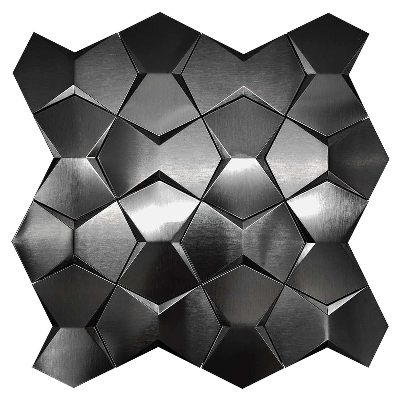 Azulejos de Pared 3D Hexagonales Negros Blujellyfish 5 Piezas