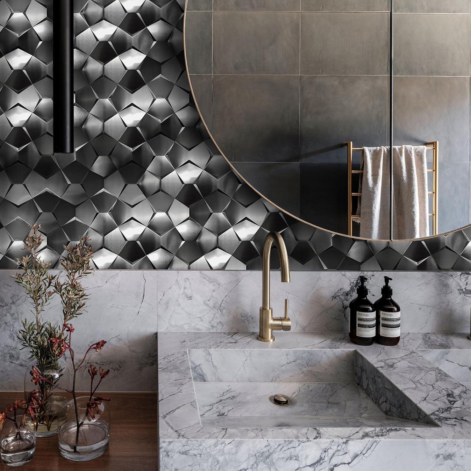 Azulejos de Pared 3D Hexagonales Negros Blujellyfish 5 Piezas