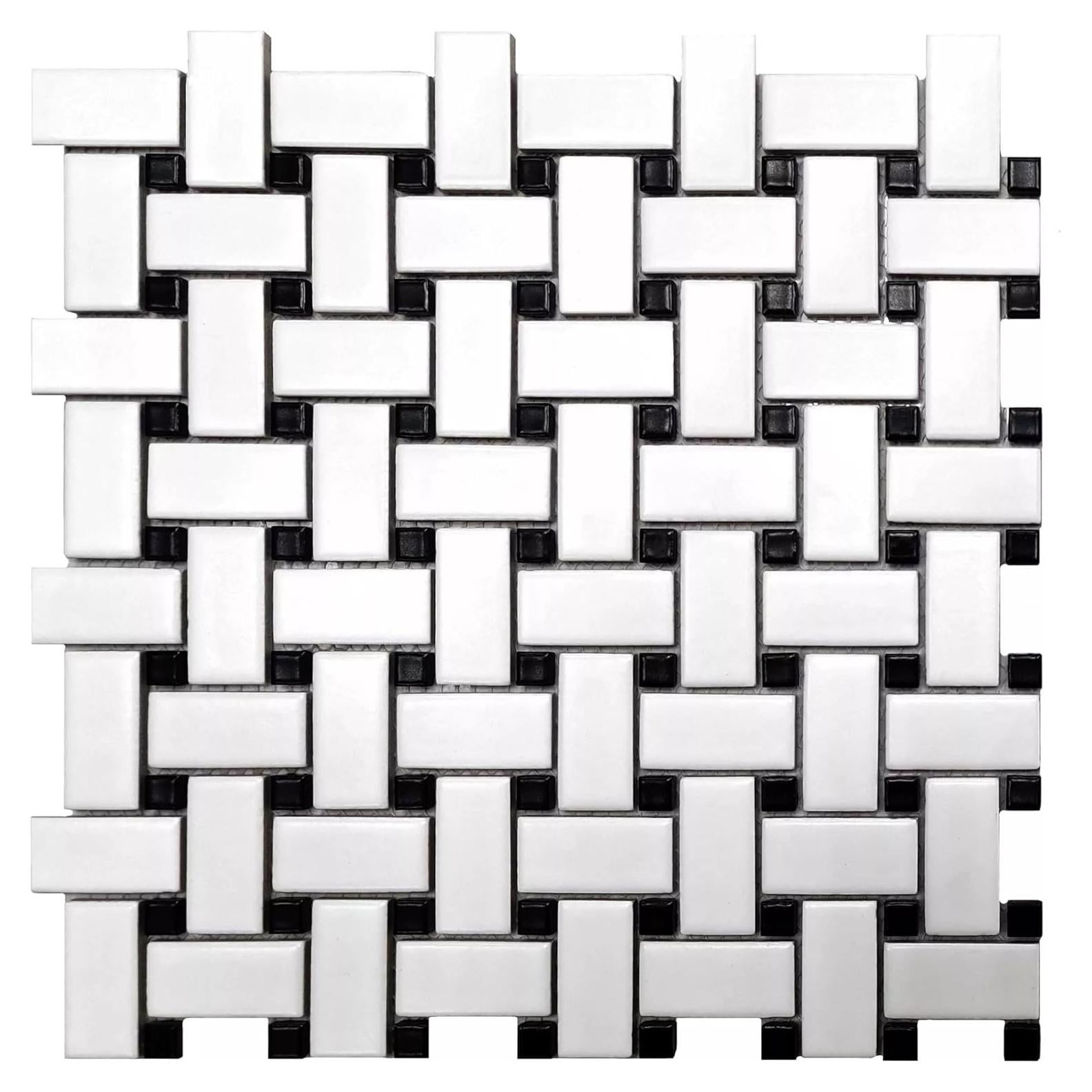 Teja de Porcelana Mosaico Tenedos HTC411 30.48x30.48 cm Negro Blanco Mate