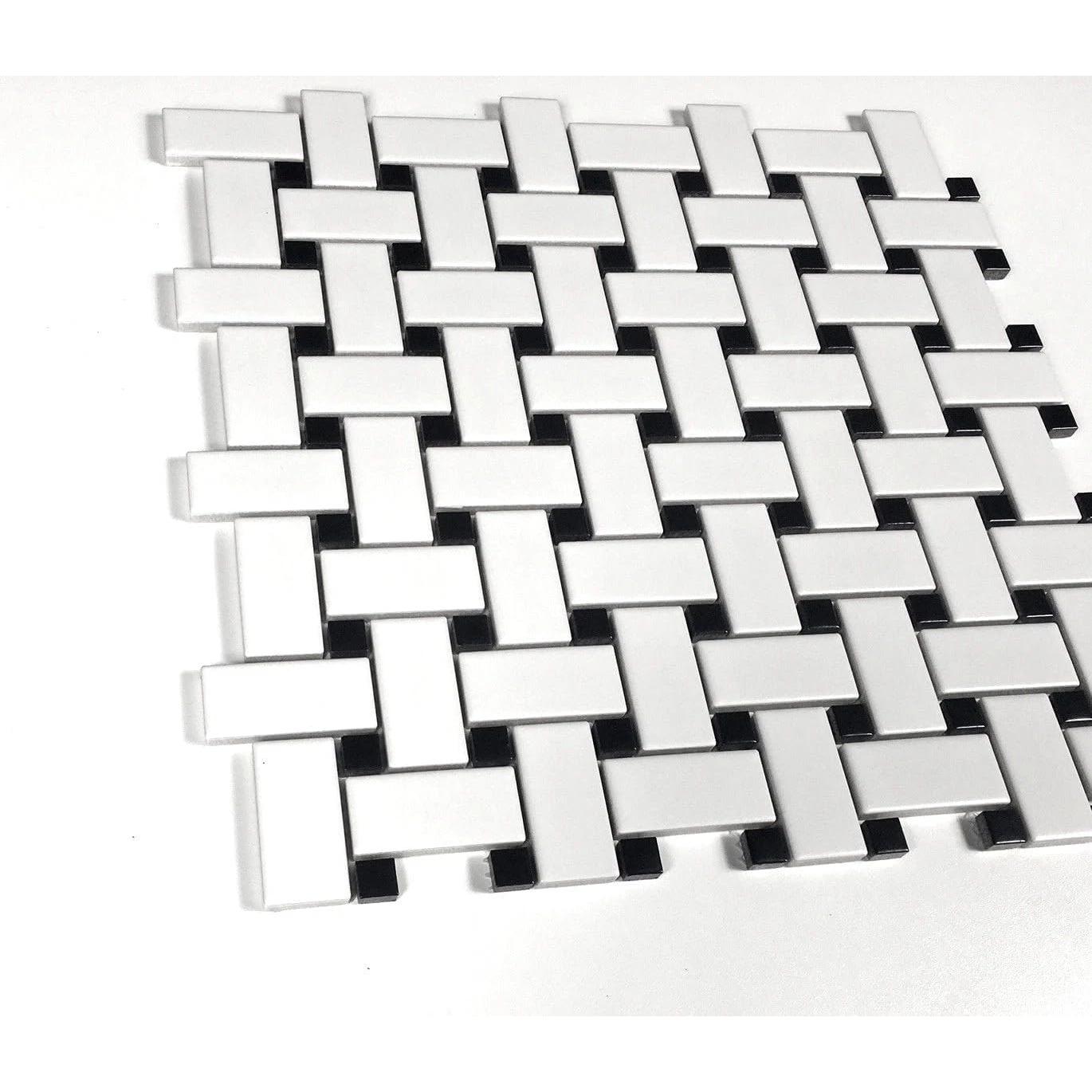 Teja de Porcelana Mosaico Tenedos HTC411 30.48x30.48 cm Negro Blanco Mate