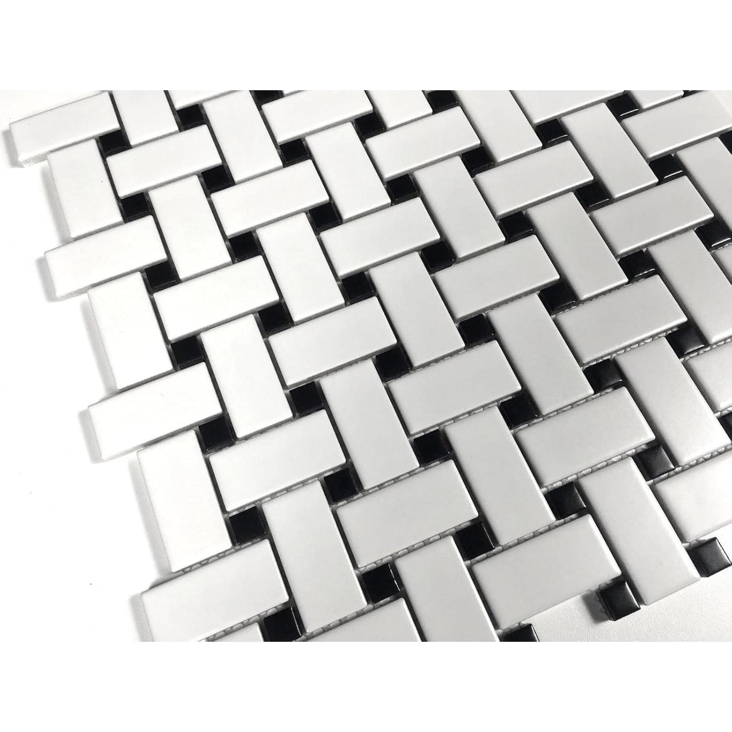 Teja de Porcelana Mosaico Tenedos HTC411 30.48x30.48 cm Negro Blanco Mate