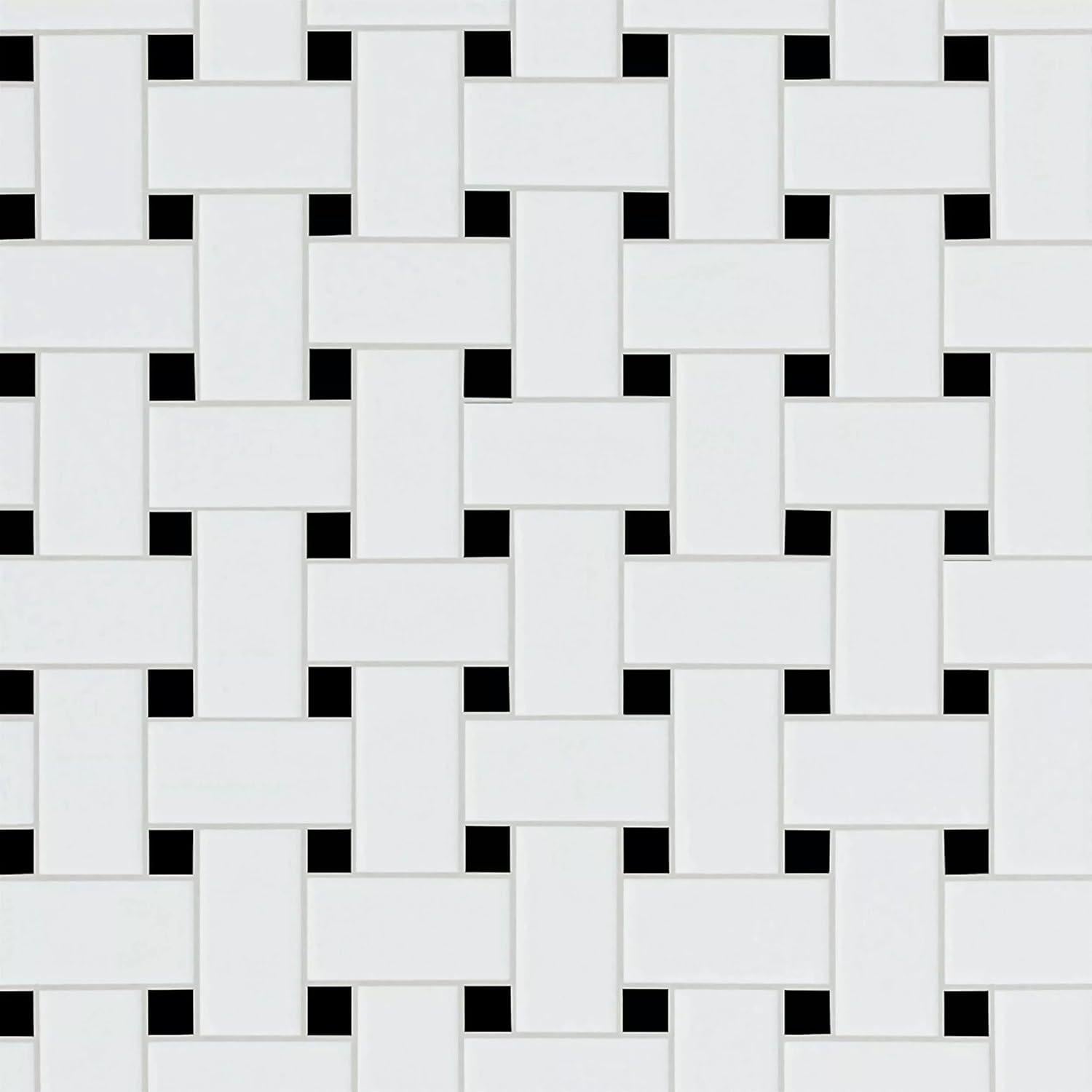 Teja de Porcelana Mosaico Tenedos HTC411 30.48x30.48 cm Negro Blanco Mate
