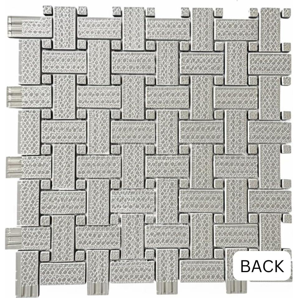 Teja de Porcelana Mosaico Tenedos HTC411 30.48x30.48 cm Negro Blanco Mate