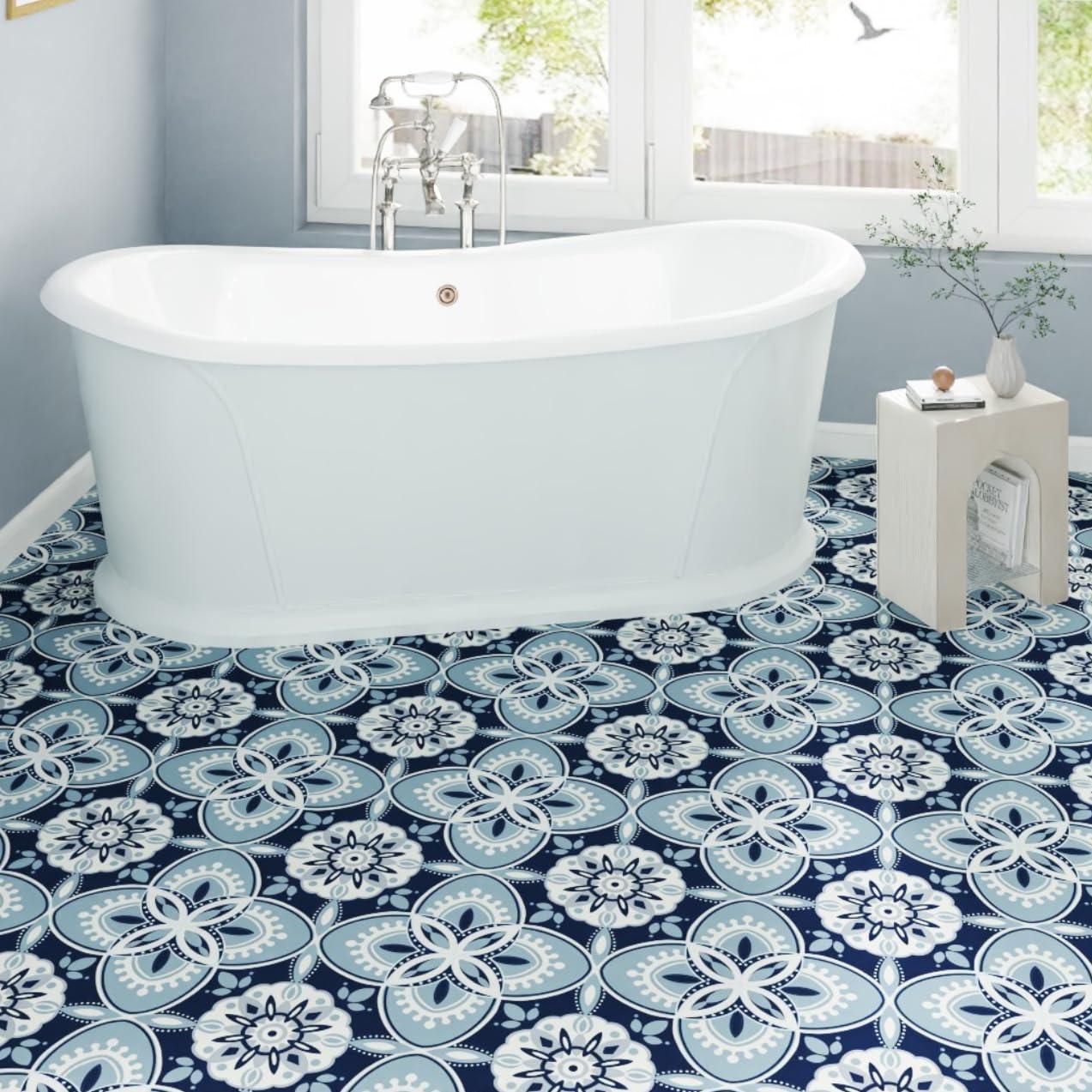 Azulejos de Piso Autoadhesivos ZRJT 40 Pcs 30.48x30.48 cm Azul