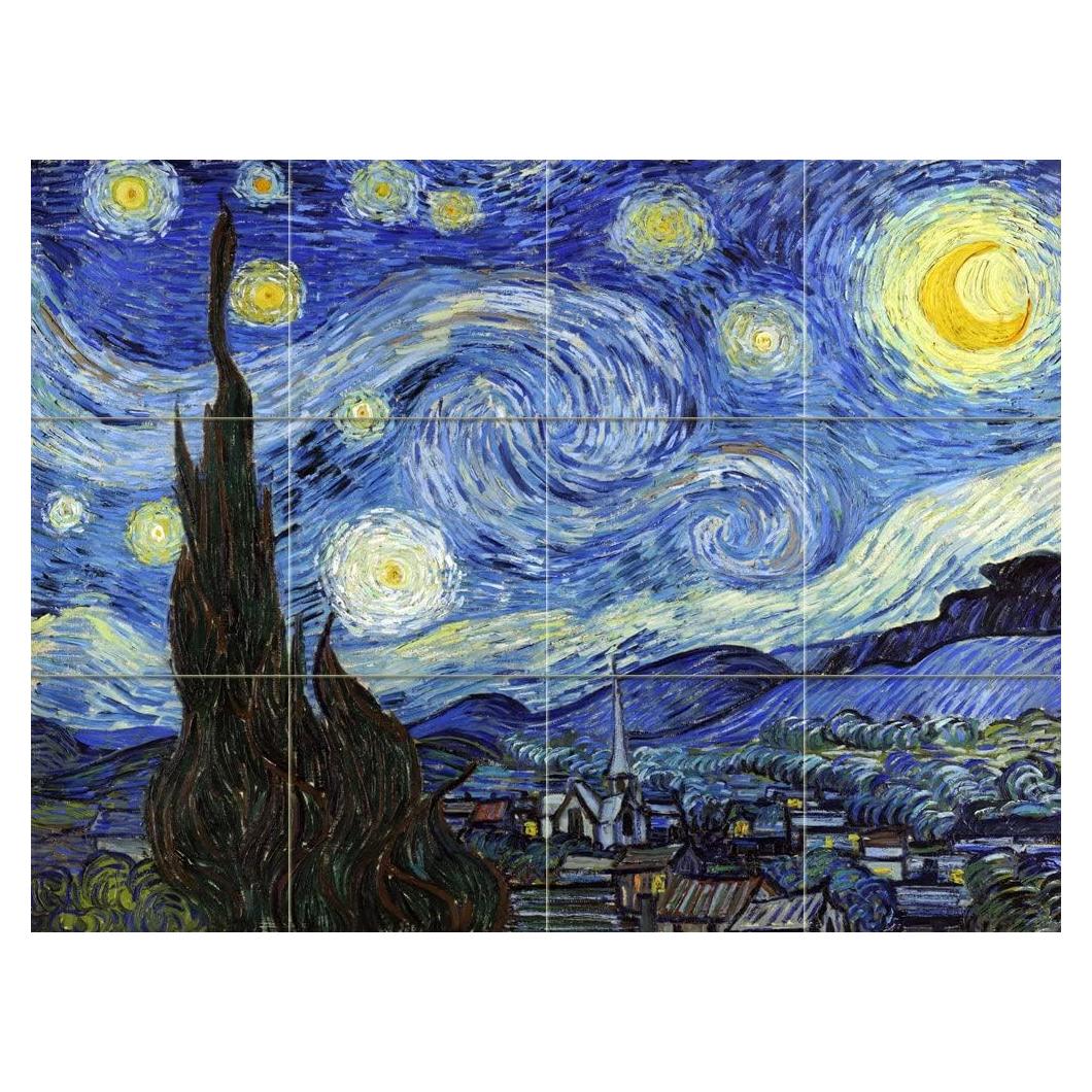 Mural de Azulejos Cerámicos FlekmanArt Noche Estrellada 60x45 cm