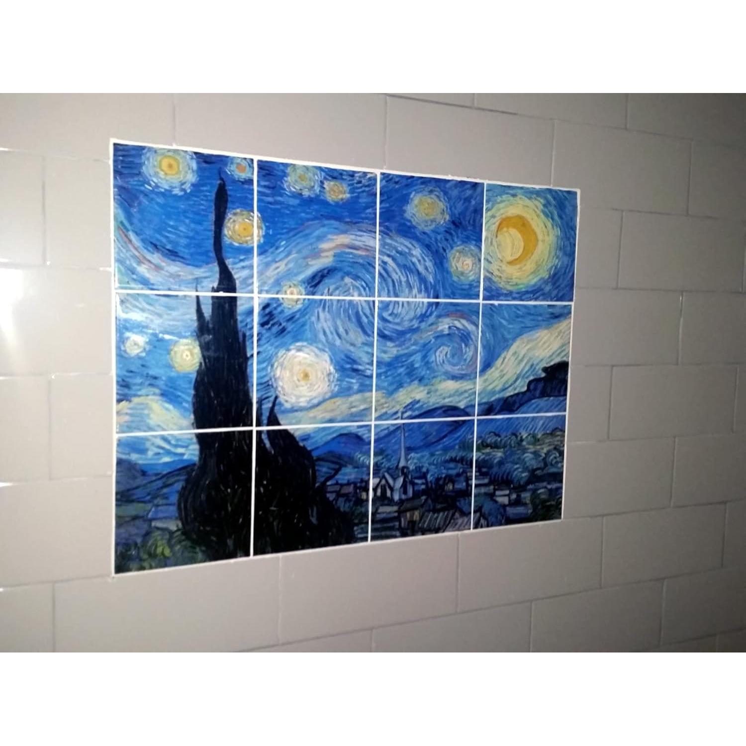 Mural de Azulejos Cerámicos FlekmanArt Noche Estrellada 60x45 cm