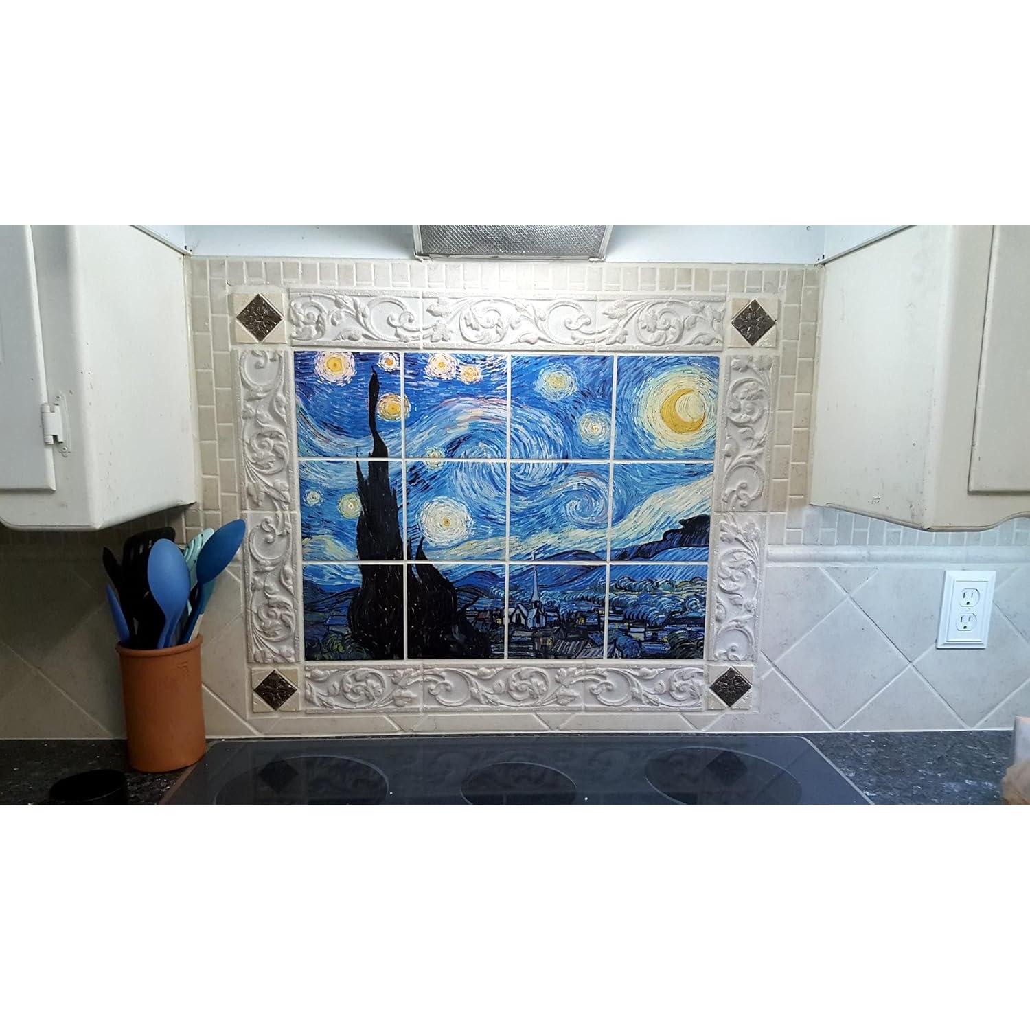 Mural de Azulejos Cerámicos FlekmanArt Noche Estrellada 60x45 cm