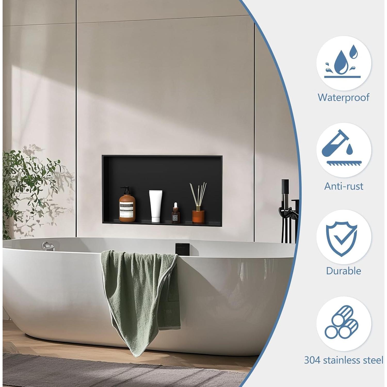 Nicho de Ducha Homevacious 71x40 cm Acero Inoxidable Negro Mate