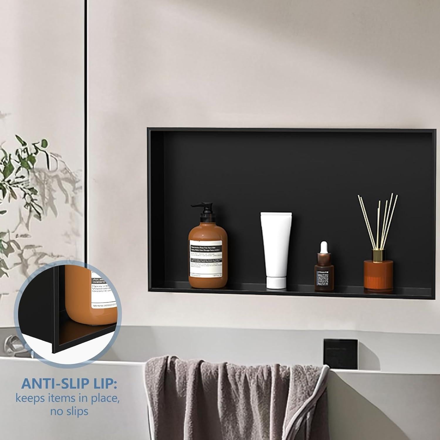 Nicho de Ducha Homevacious 71x40 cm Acero Inoxidable Negro Mate