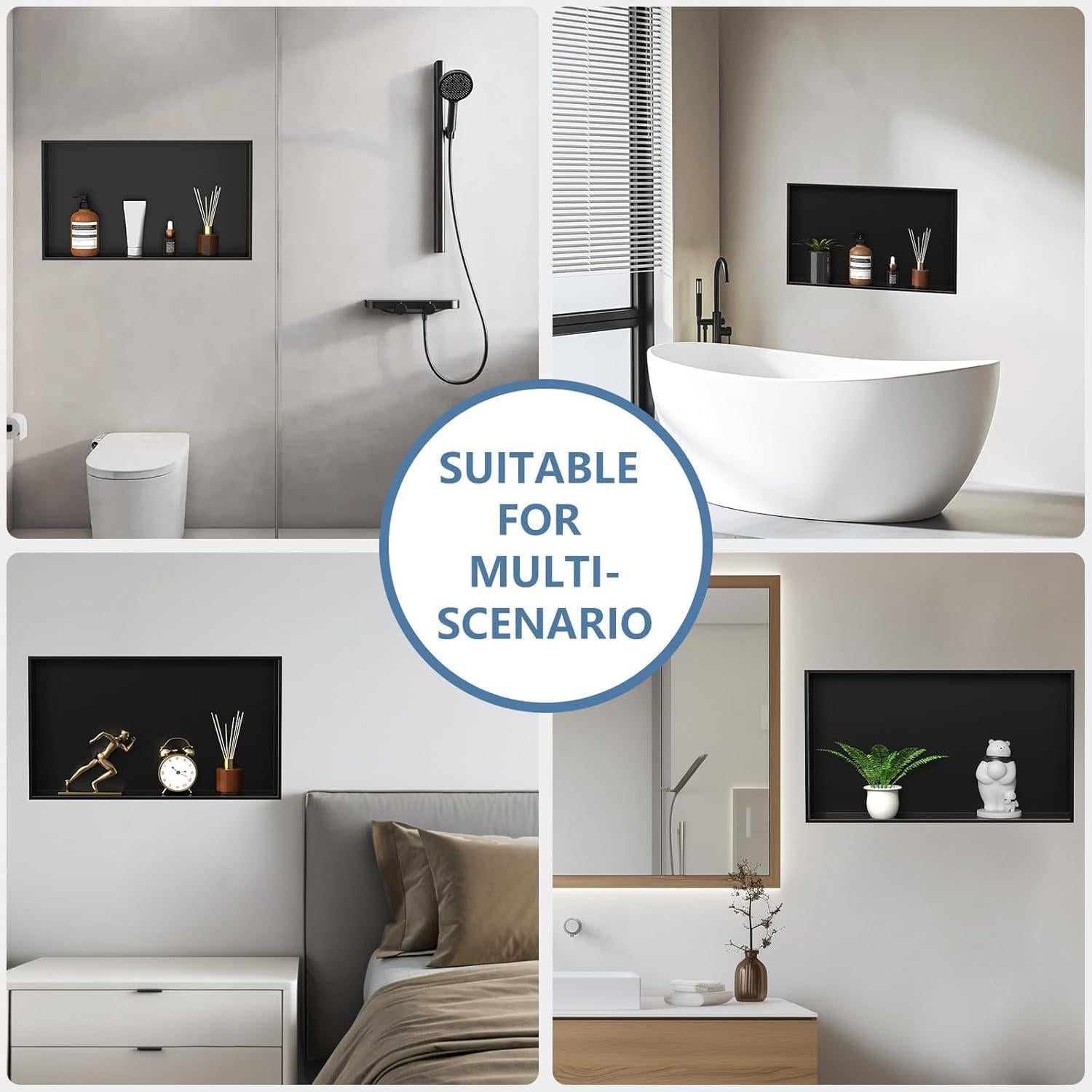 Nicho de Ducha Homevacious 71x40 cm Acero Inoxidable Negro Mate